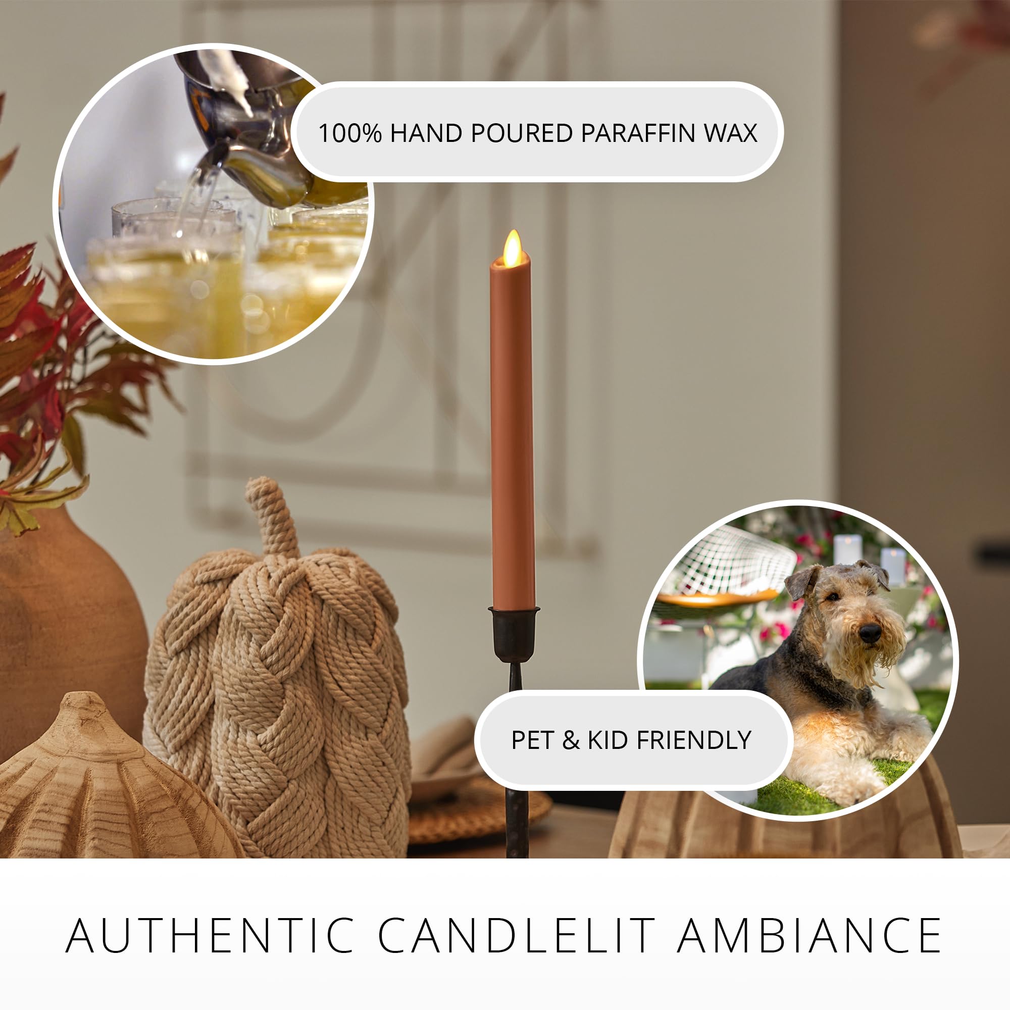 Luminara Flameless Candle Taper (1'' X 9.5'') Melted Top Real Wax Unscented Remote Ready Timer (Adobe Smooth)