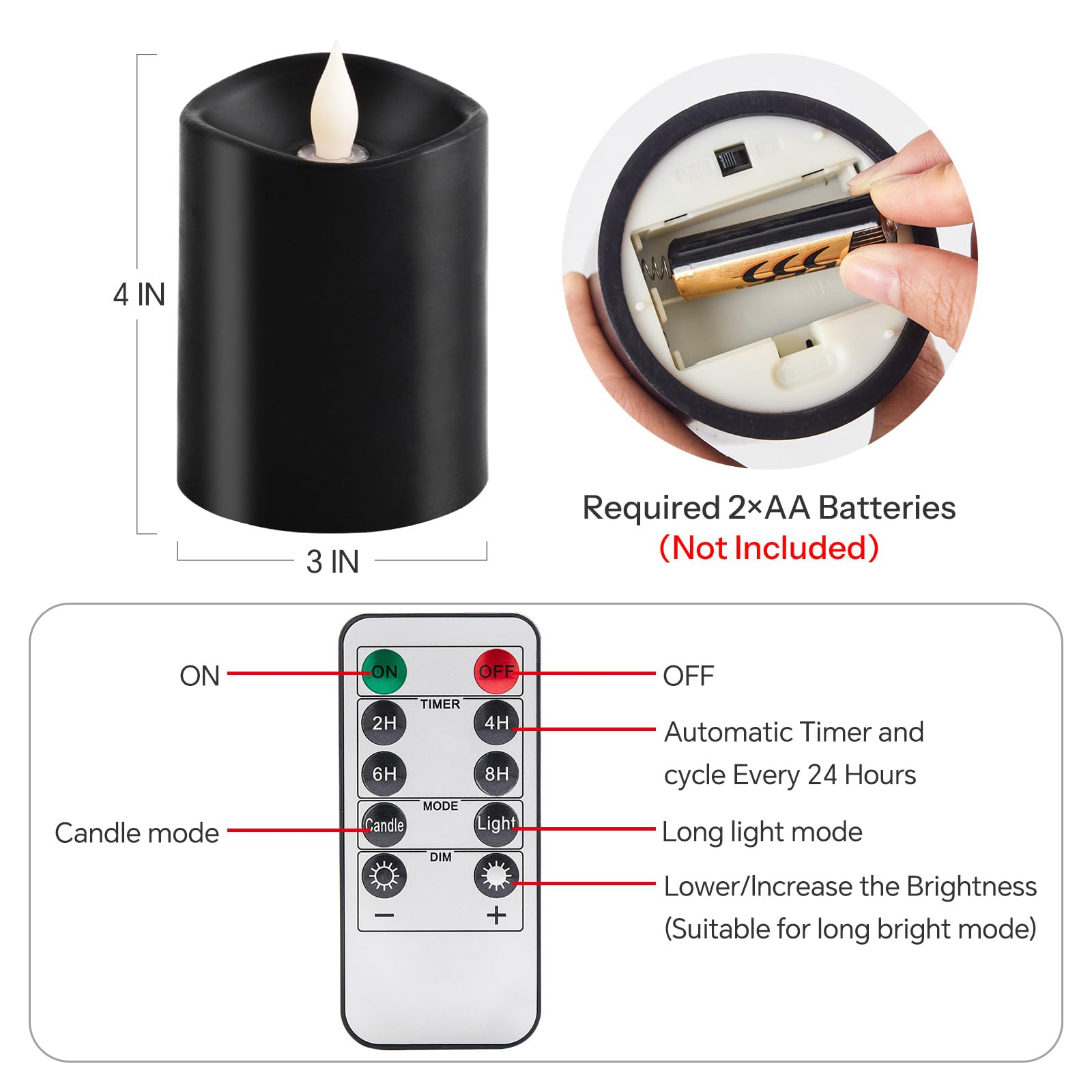 Milysoek 3X4 Flickering Flameless Candles Set Of 1,Real Wax Pillar Led Candles Flickering,With Timer,4 Inch Flameless Candles Wi