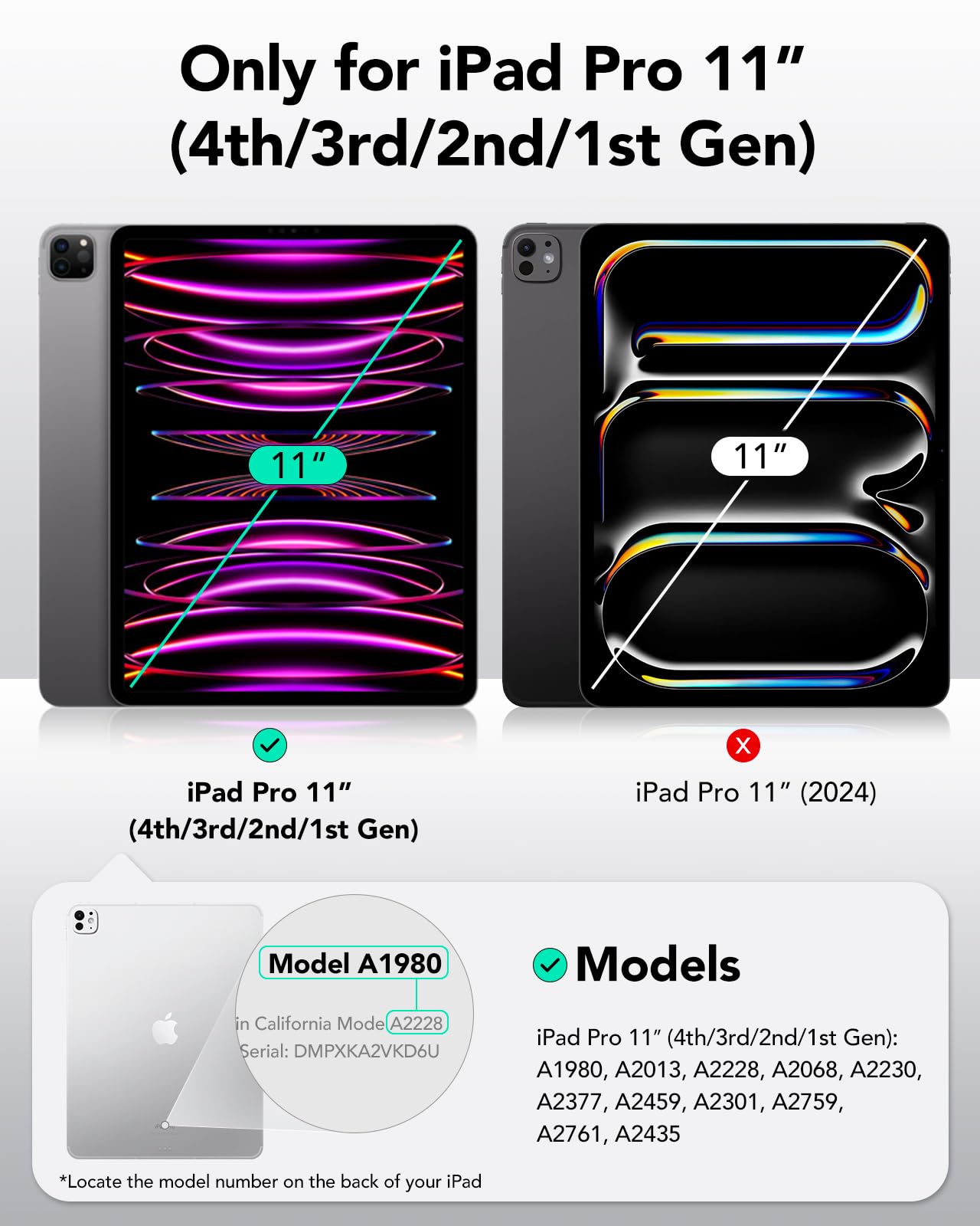 Esr For Ipad Pro 11 Inch Case (2022/2021/2020/2018, 4Th/3Rd/2Nd/1St Generation) With Pencil Holder, Removable Magnetic Cover, Vertical Stand, Rebound 360 Series, Brilliant White