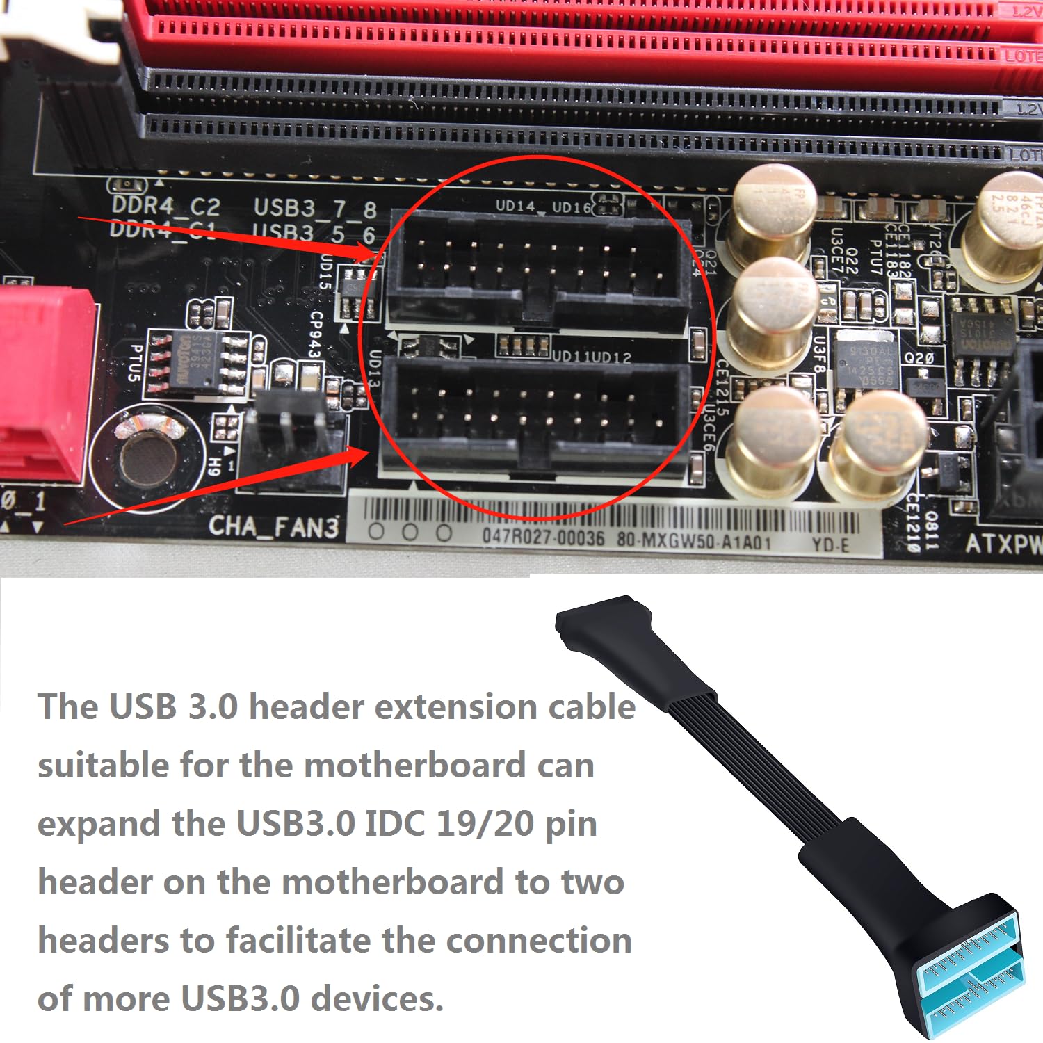 Hoxibsl Usb 3.0 Header Splitter Extension Cable,Motherboard Usb 3.0 Internal Hub Splitter,19/20 Pin 1 To 2 Y Type Cable   Diy Pr