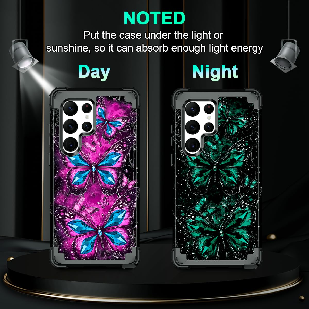 Hekodonk For Galaxy S22 Ultra Case,Glow In The Dark Three Layer Heavy Duty Shockproof Protection Hard Plastic+Soft Silicone Full