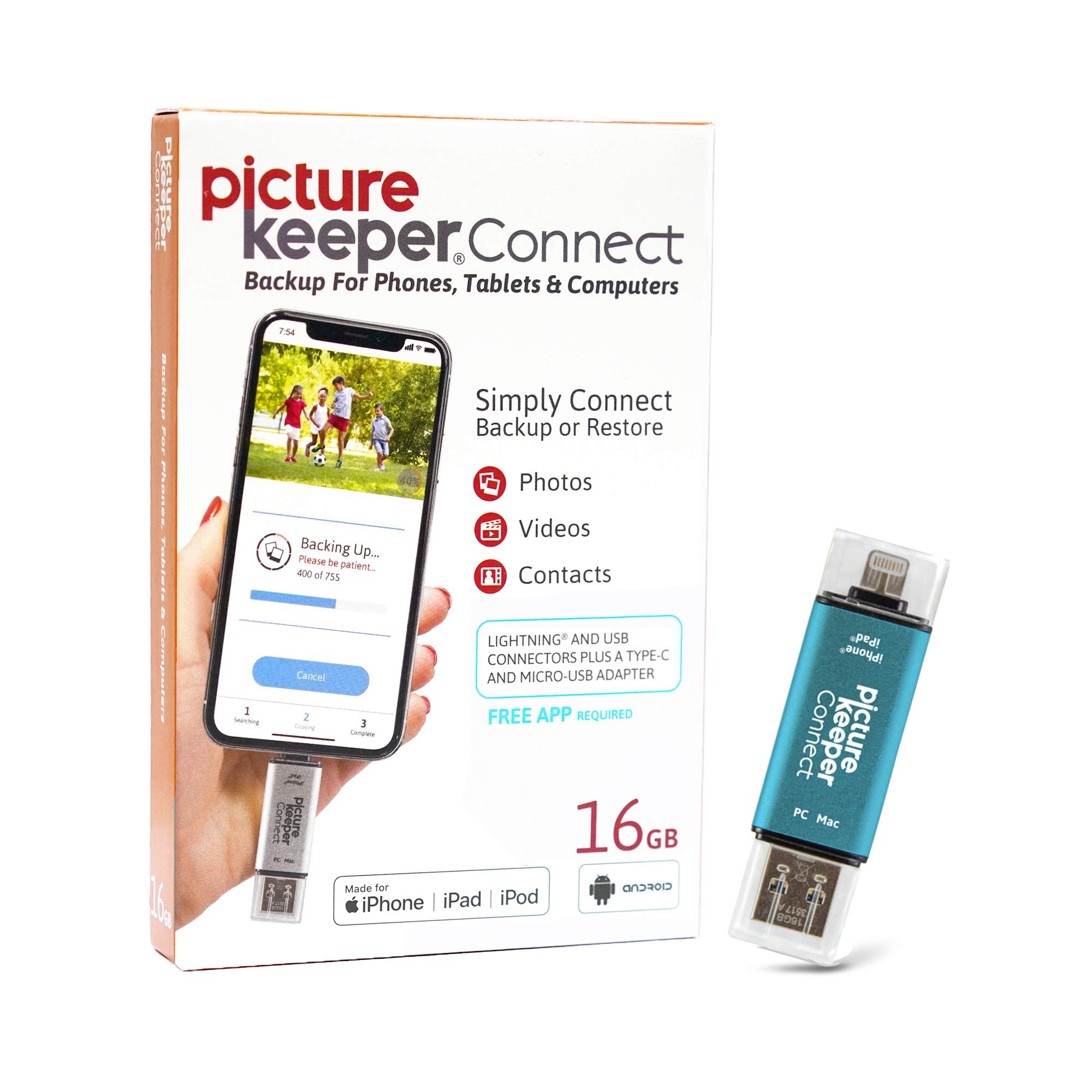 Picture Keeper Connect Photo & Video Usb Flash Drive For Apple, Android, & Pc Devices, 16Gb Thumb Drive, Turqouise