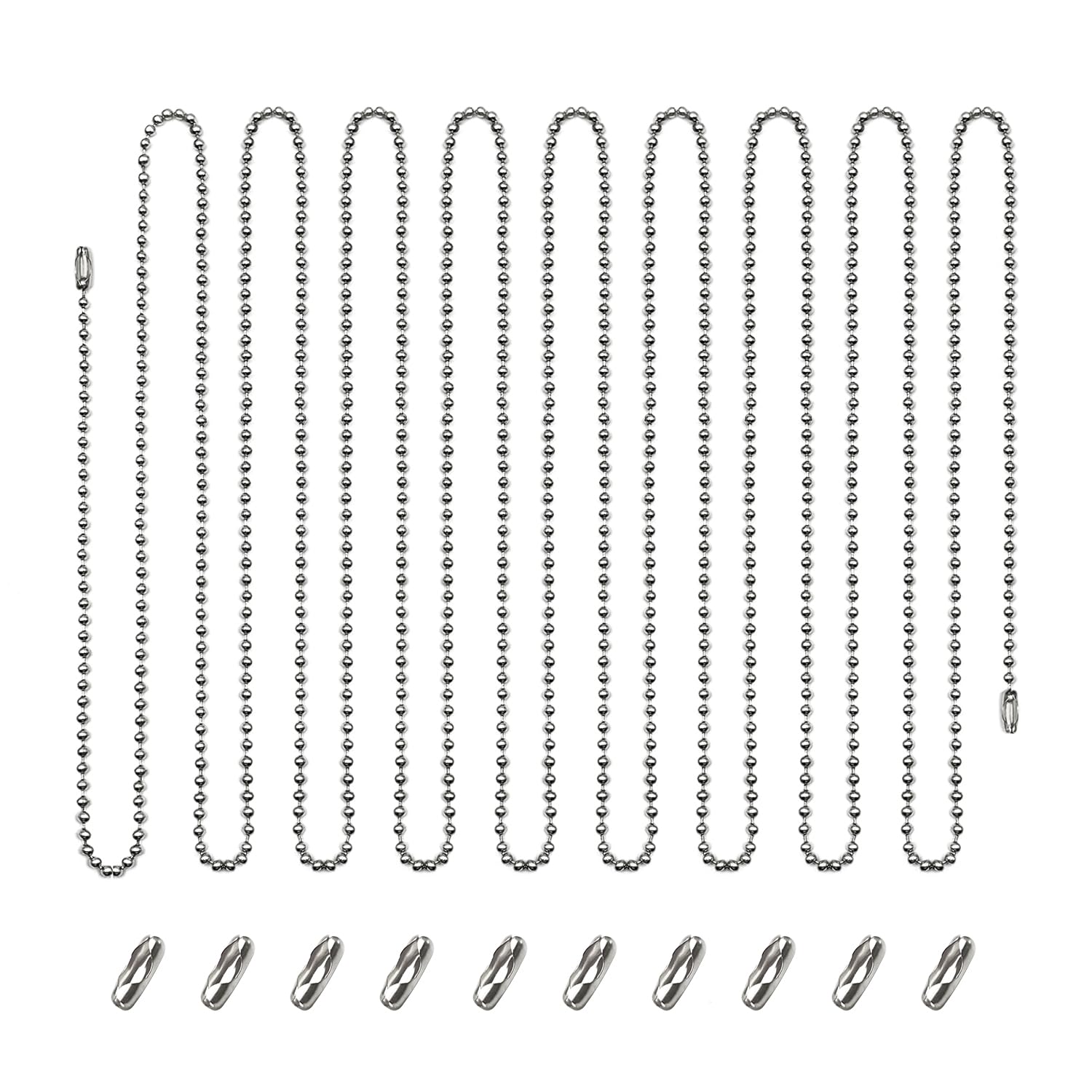 Ceiling Fan Pull Chain Extender, 12Feet 3Mm Diameter Beaded Ball Fan Light Extension Pull Chain With 10 Matching Connectors(Silv