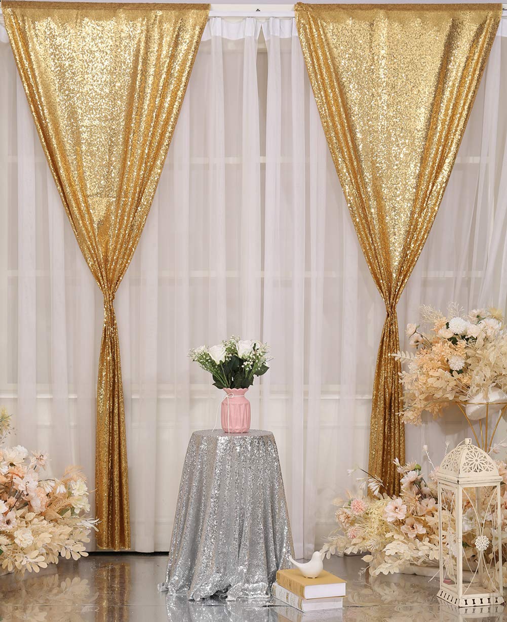 Poise3Ehome Gold Sequin Backdrop Curtains, 2 Panels Gold Sequin Backdrop, 2Ftx8Ft Sequin Curtains For Party Wedding Sequence Bac