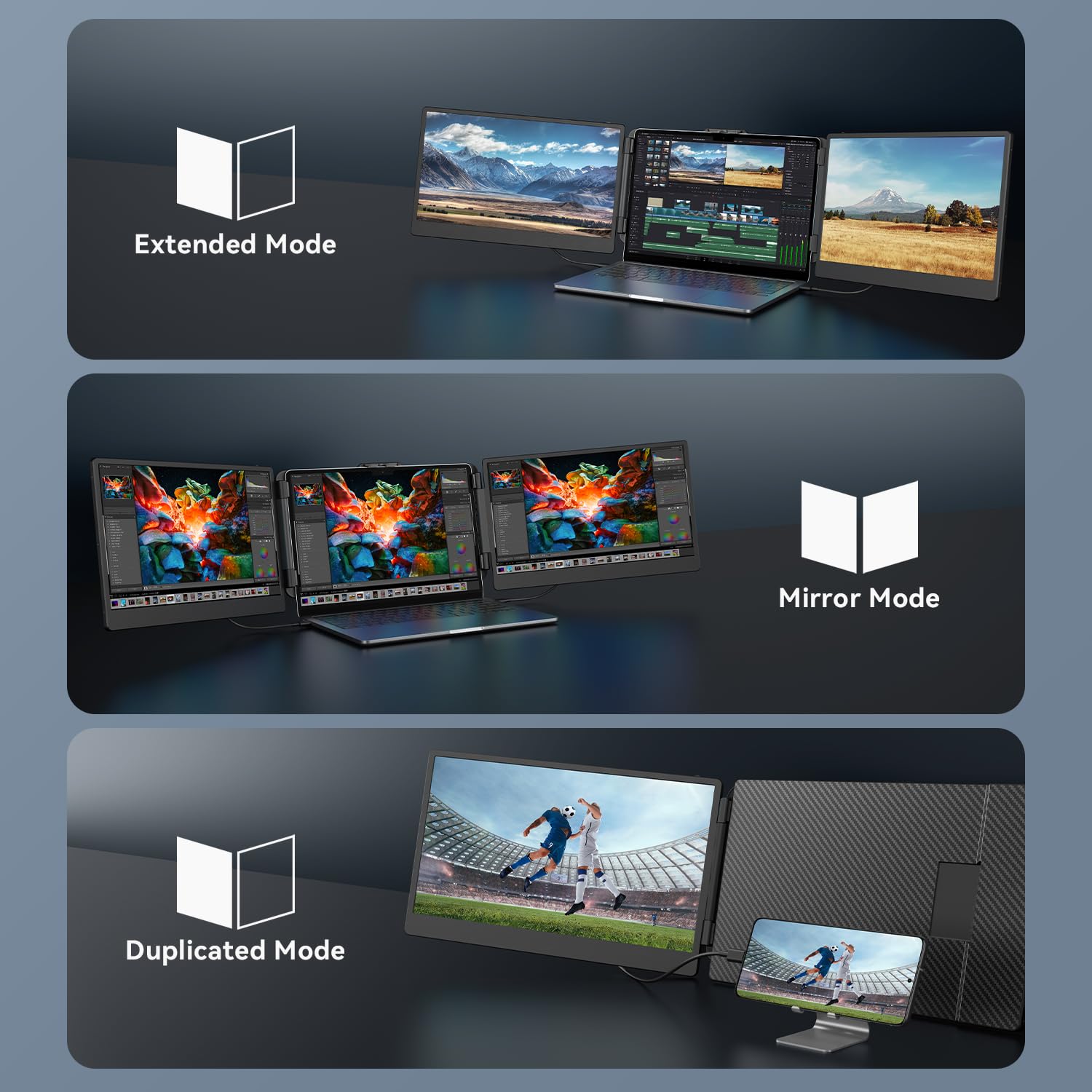 Apildella 14 Triple Laptop Screen Extender, 1080P Fhd Portable Dual Monitor For Laptop Usb C Hdmi, Plug Play Monitor Extender Fo