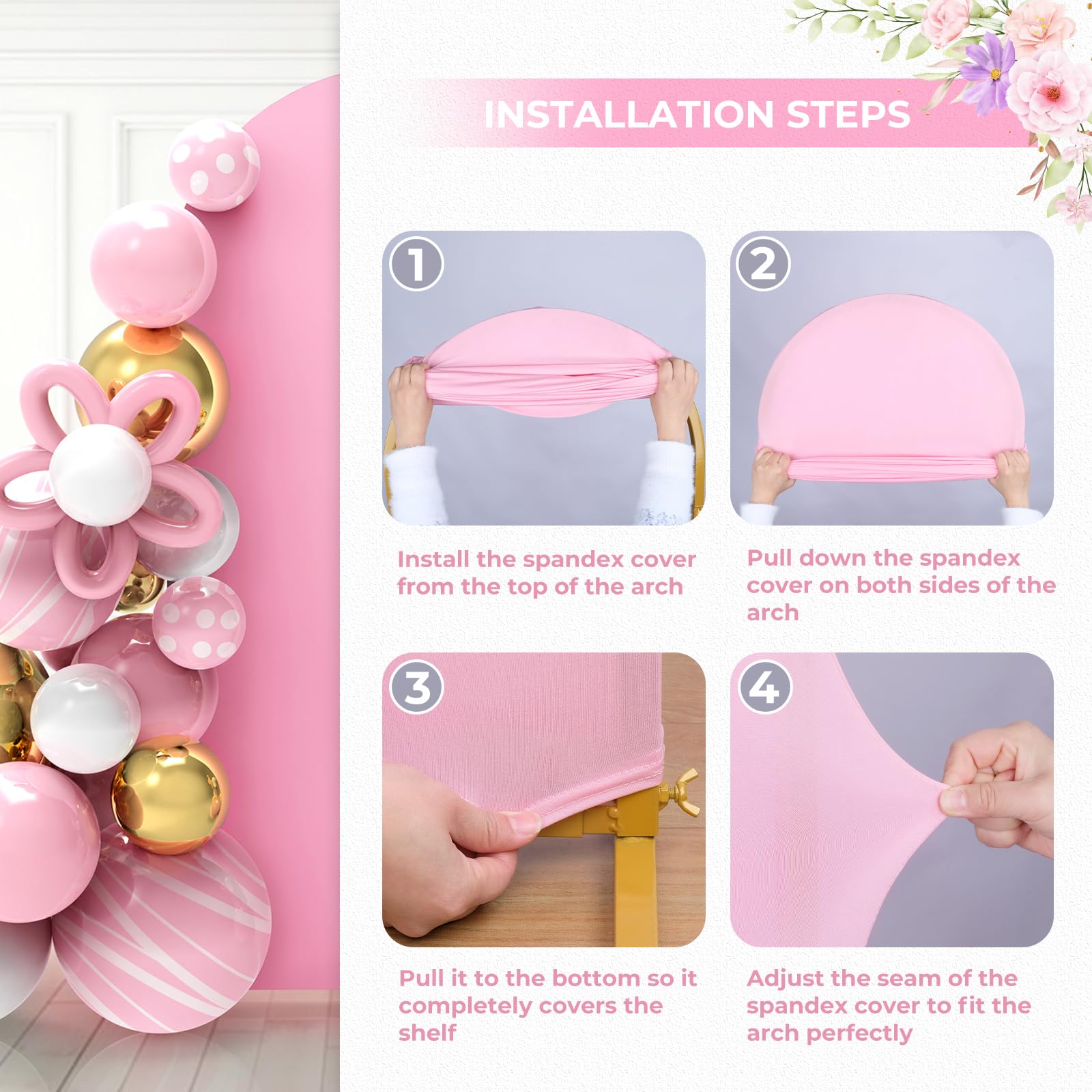 Babenest 5Ft Pink Wedding Arch Cover, Spandex Fitted Arch Backdrop Cover For Photography, Round Top Chiara Stand Cover For Party