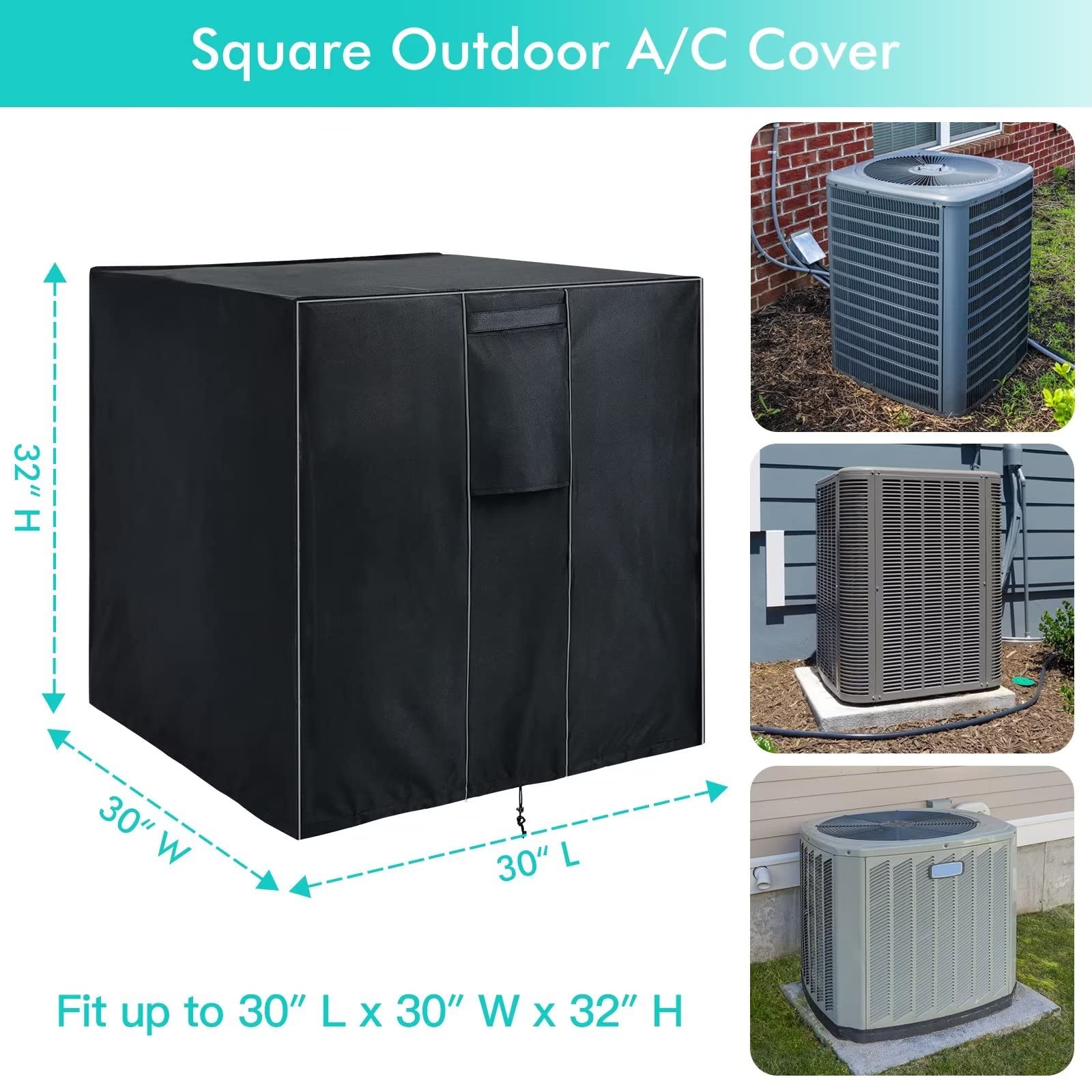 Wleafj Air Conditioner Cover For Outside Units, Heavy Duty Ac Unit Cover Outdoor For Winter Fits Up To 26 X 26 X 32 Inches
