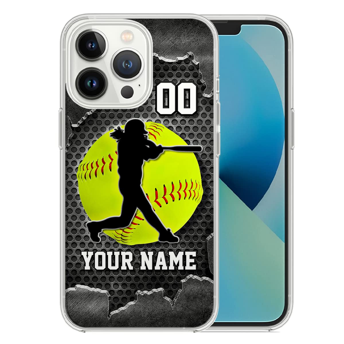 Somlatic Personalized Softball Phone Case Custom Name & Number Ball Phones Cases Gifts For Basketball Lovers Players Coach Fan C