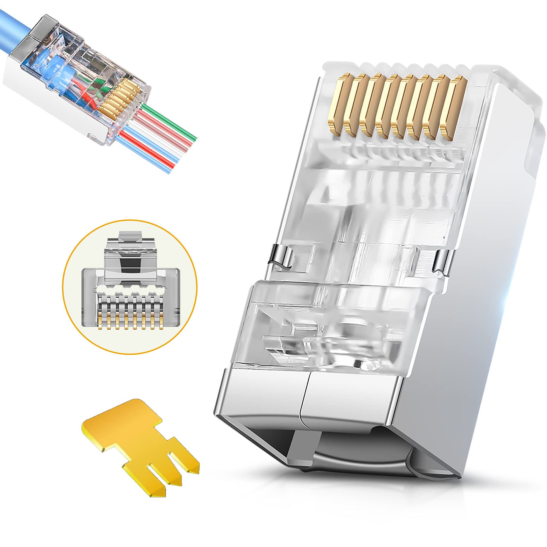 Jodroad Shielded Rj45 Cat6 Cat 6A Connectors   Pass Through Connector Gold Plated 3 Prong 8P8C Modular Plugs For Ftp/Stp Strande