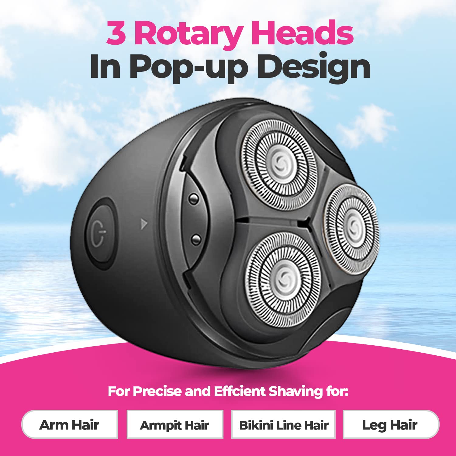 Pop Sonic Moon Shaver (Black)   Face & Body Shavers For Men & Women   3 Floating Rotary Heads Face Shaver W/Removable Cap   Long