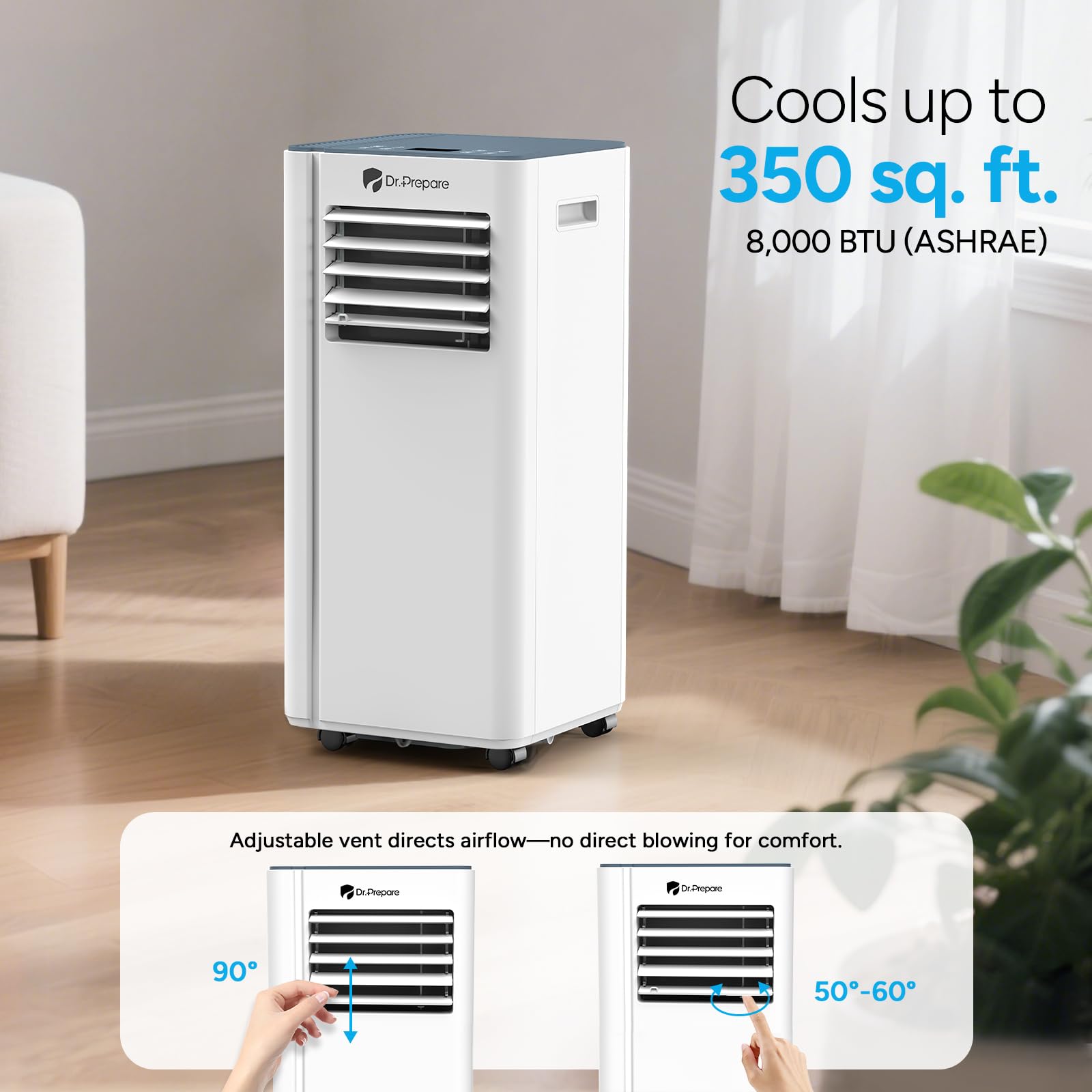 Dr.Prepare 8,000 Btu Portable Air Conditioner With Wifi, 4-In-1 Portable Ac Unit, Remote Control, Fast Cooling, 24H Timers With