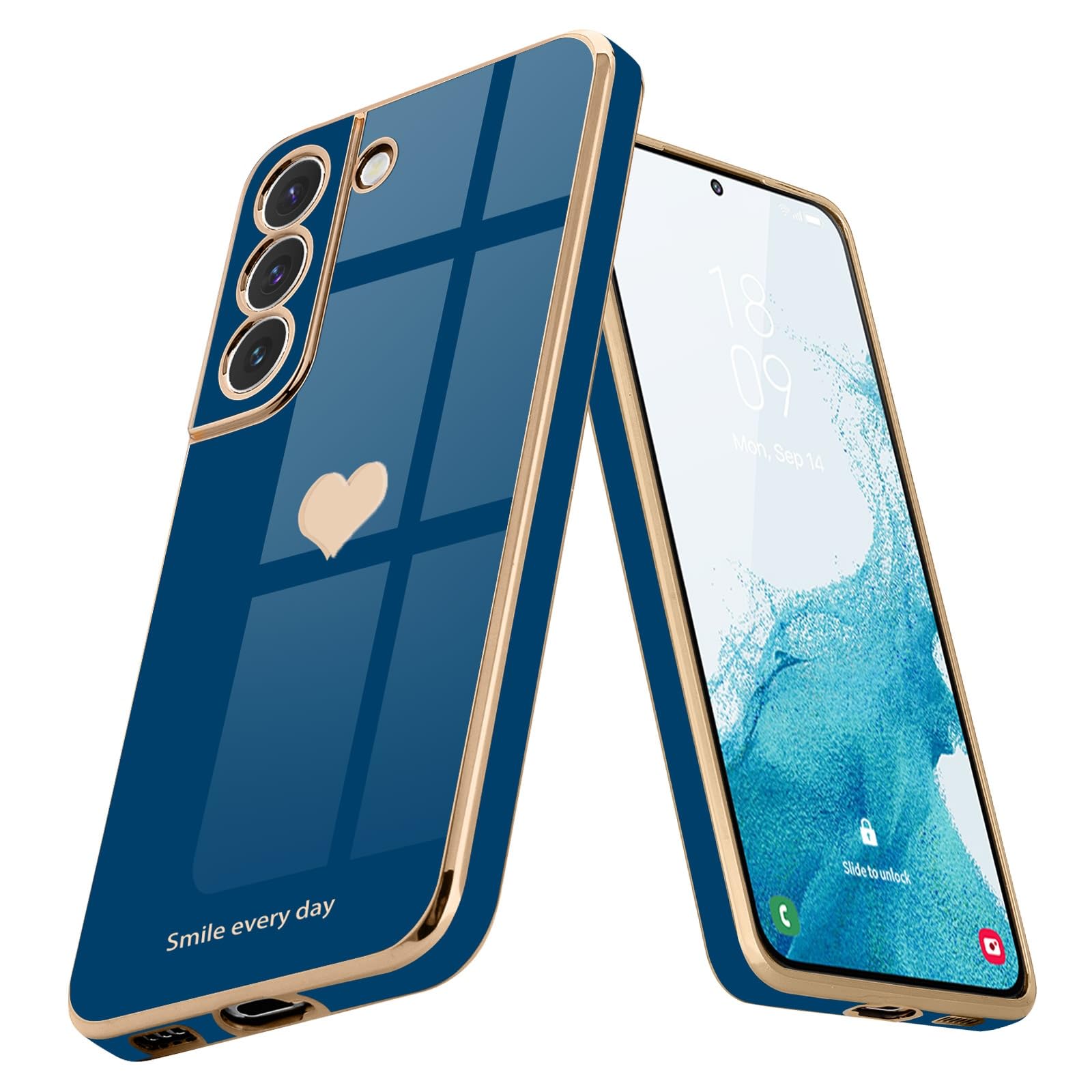 Teageo For Samsung Galaxy S22 5G Case For Women Girl Cute Love Heart Luxury Bling Soft Back Cover Raised Full Camera Protection