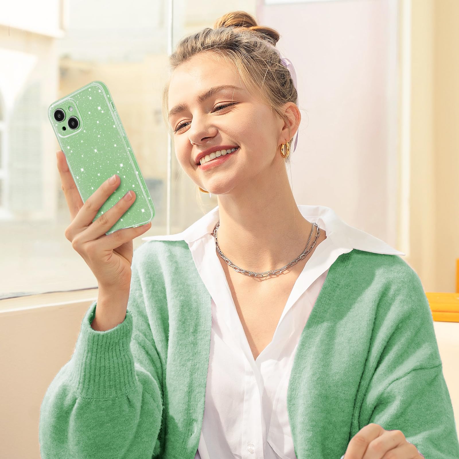 Hython Case For Iphone 15 Plus Case Glitter Cute Sparkly Shiny Bling Sparkle Phone Cases 6.7'', Thin Slim Fit Soft Tpu Bumper Sh