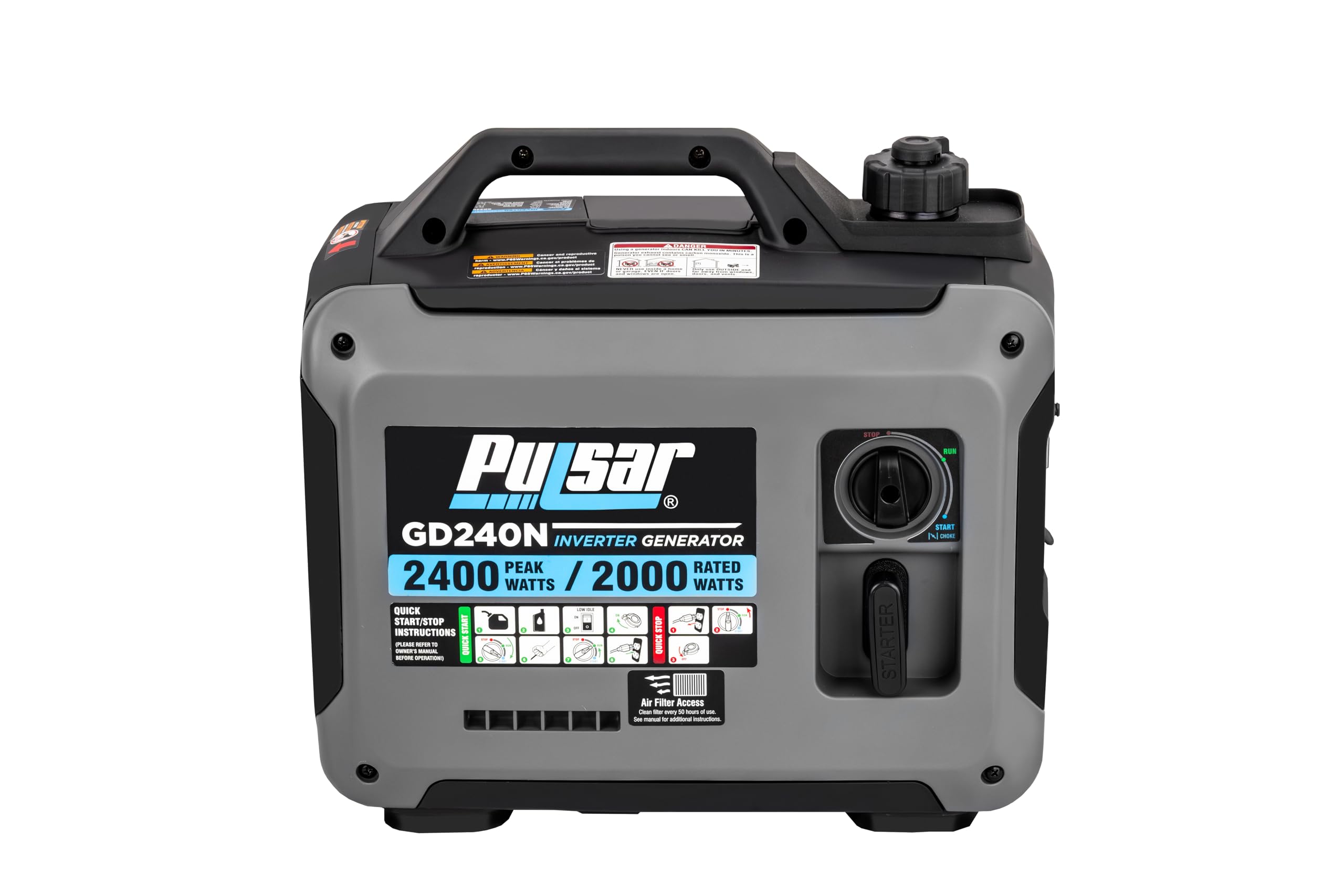 Pulsar 2,400W Portable Gas Powered Quiet Inverter Generator With Usb Outlet & Parallel Capability, Gd240N