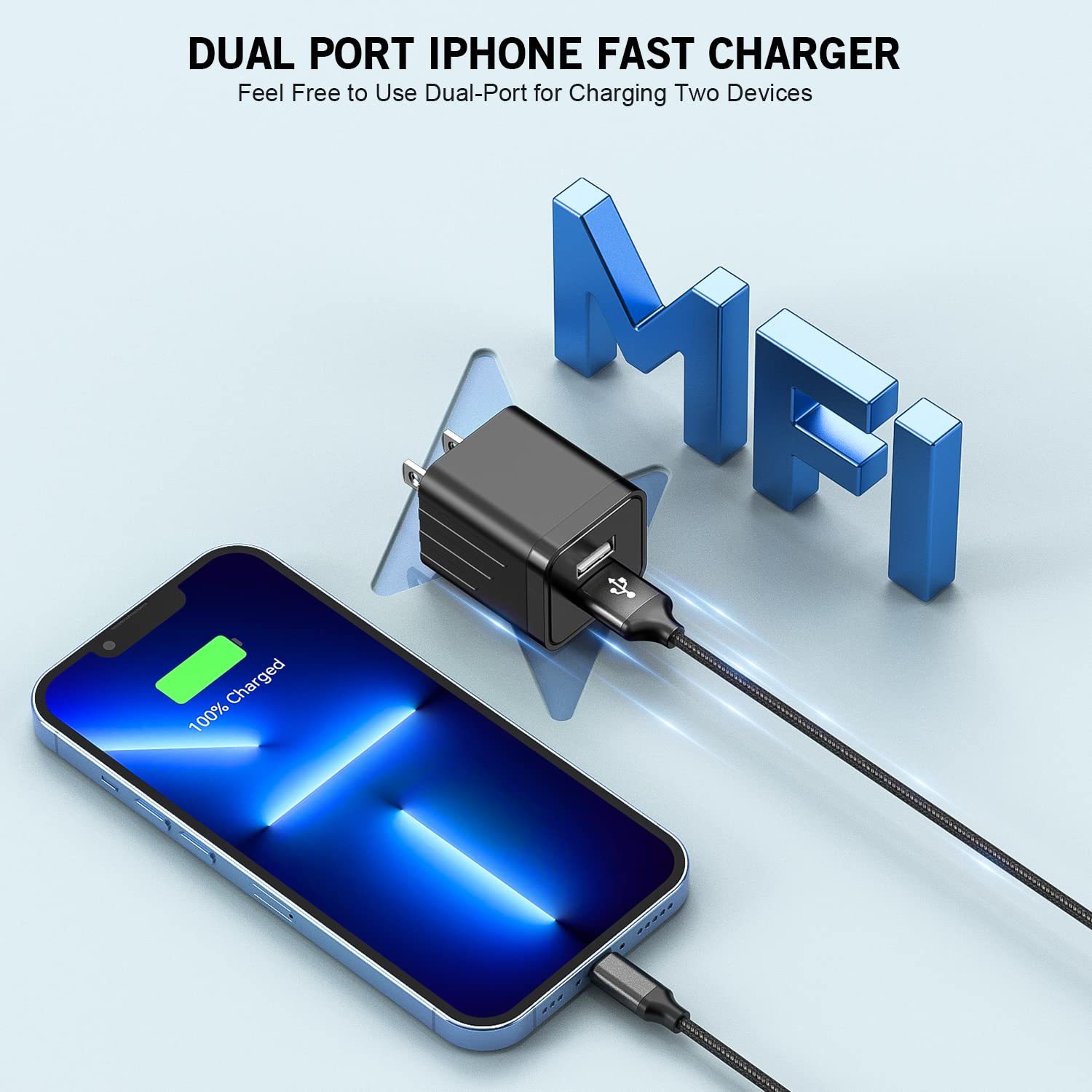 Iphone Fast Charger,2Pack 10Ft Iphone Charger 2.1A Dual Port Usb Wall Charger Block Plug Adapter With Long Fast Charging Lightni