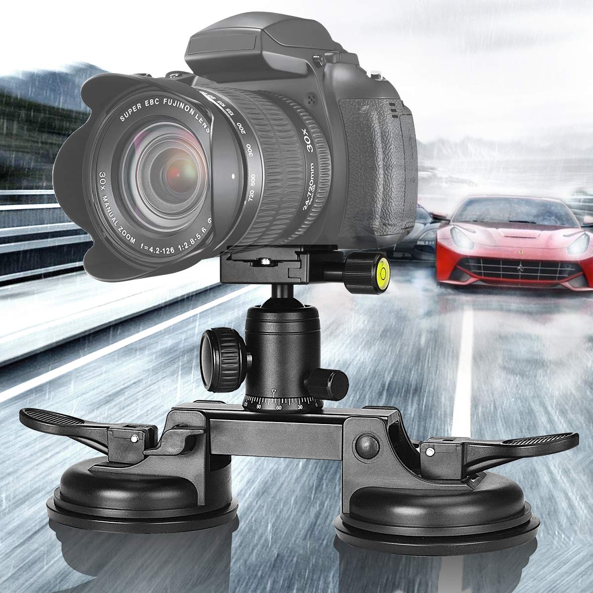 Professional Heavy Duty (20 Lbs Load) Dslr Mirorrless Camera Suction Cup Car Mount Camcorder Vehicle Holder W/ 360Panorama Ball