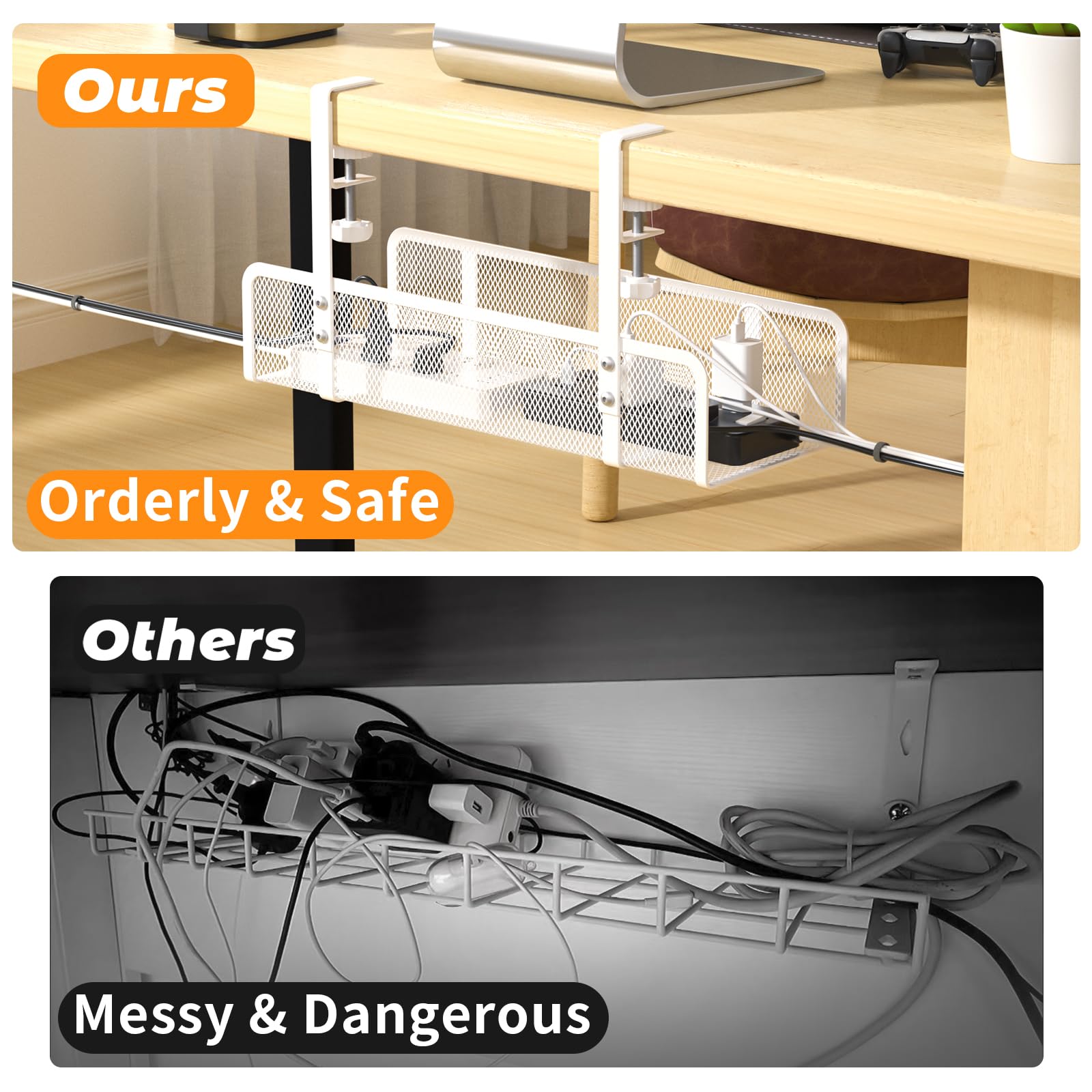 Cable Management Under Desk, Under Desk Cable Management Tray, Cable Organizer For Desk, Cable Management Box, Cord Organizer Fo