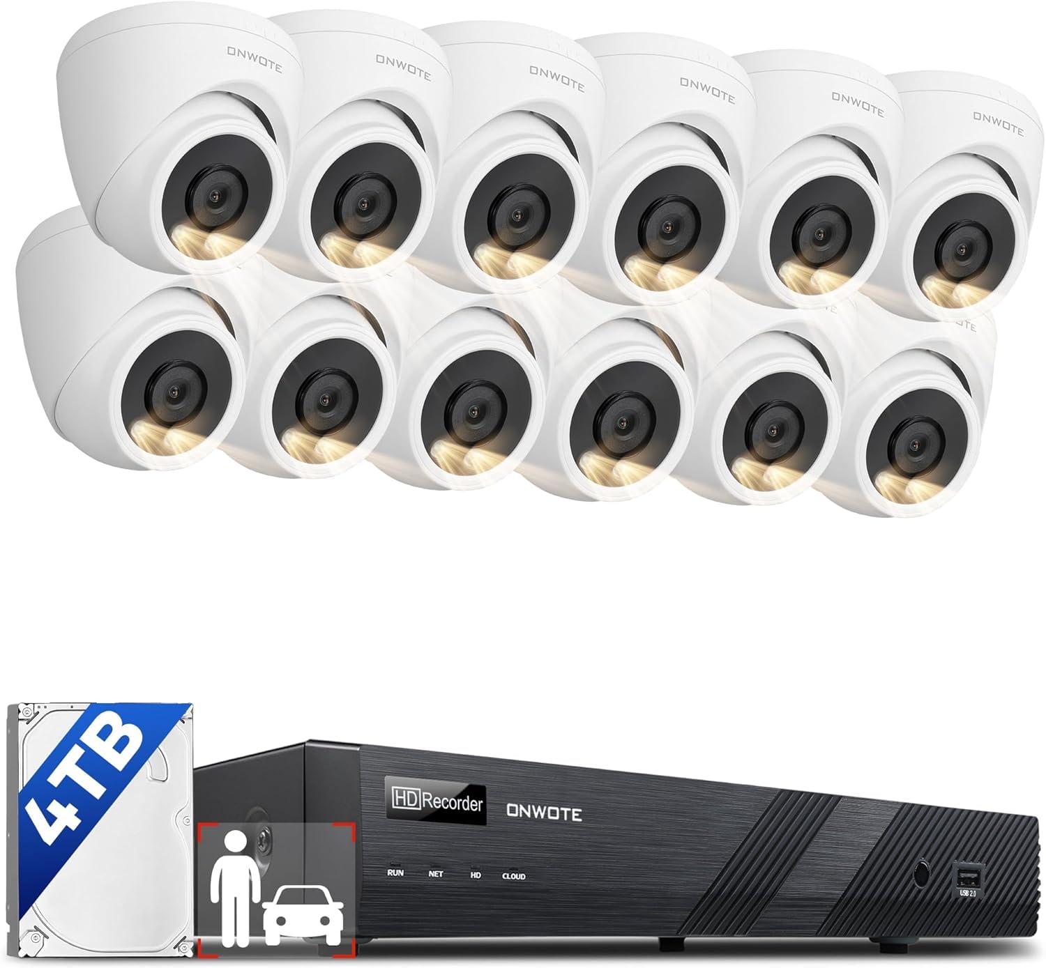 Onwote 16 Channel Nvr Wired Security Camera System Poe, 12Mp 4K 16Ch Commercial Nvr 4Tb, Smart Ai Color Night Vision, 12X 6Mp 122� Outdoor Audio Ip Cameras,100Ft 60Ft Cables, Cctv For Businesses Home