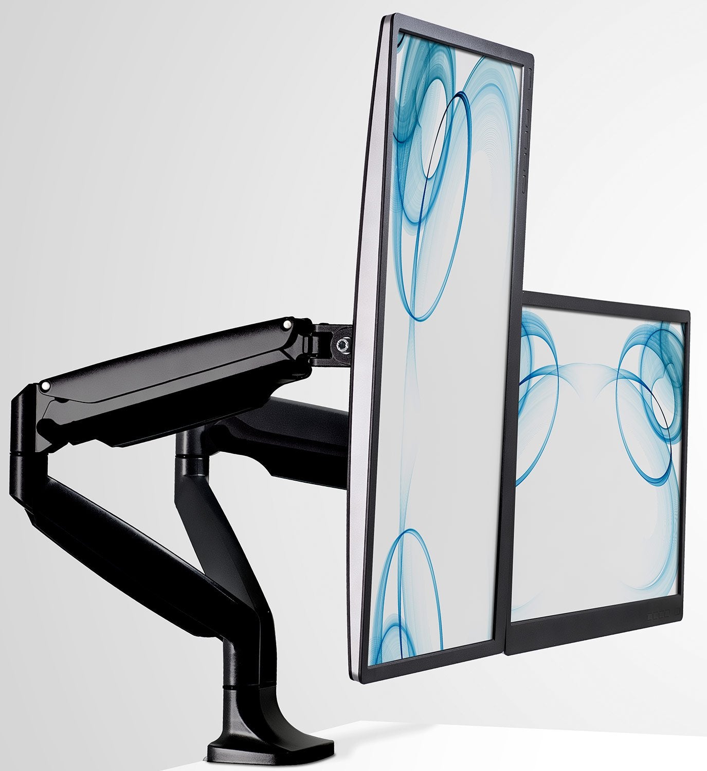 Mount It! Dual Monitor Arm Mount | Desk Stand | Two Articulating Gas Spring Height Adjustable Arms | Fits 2 x 24 27 29 30 32 Inch VESA 75 100 Compatible Screens | C Clamp and Grommet Bases (Black)