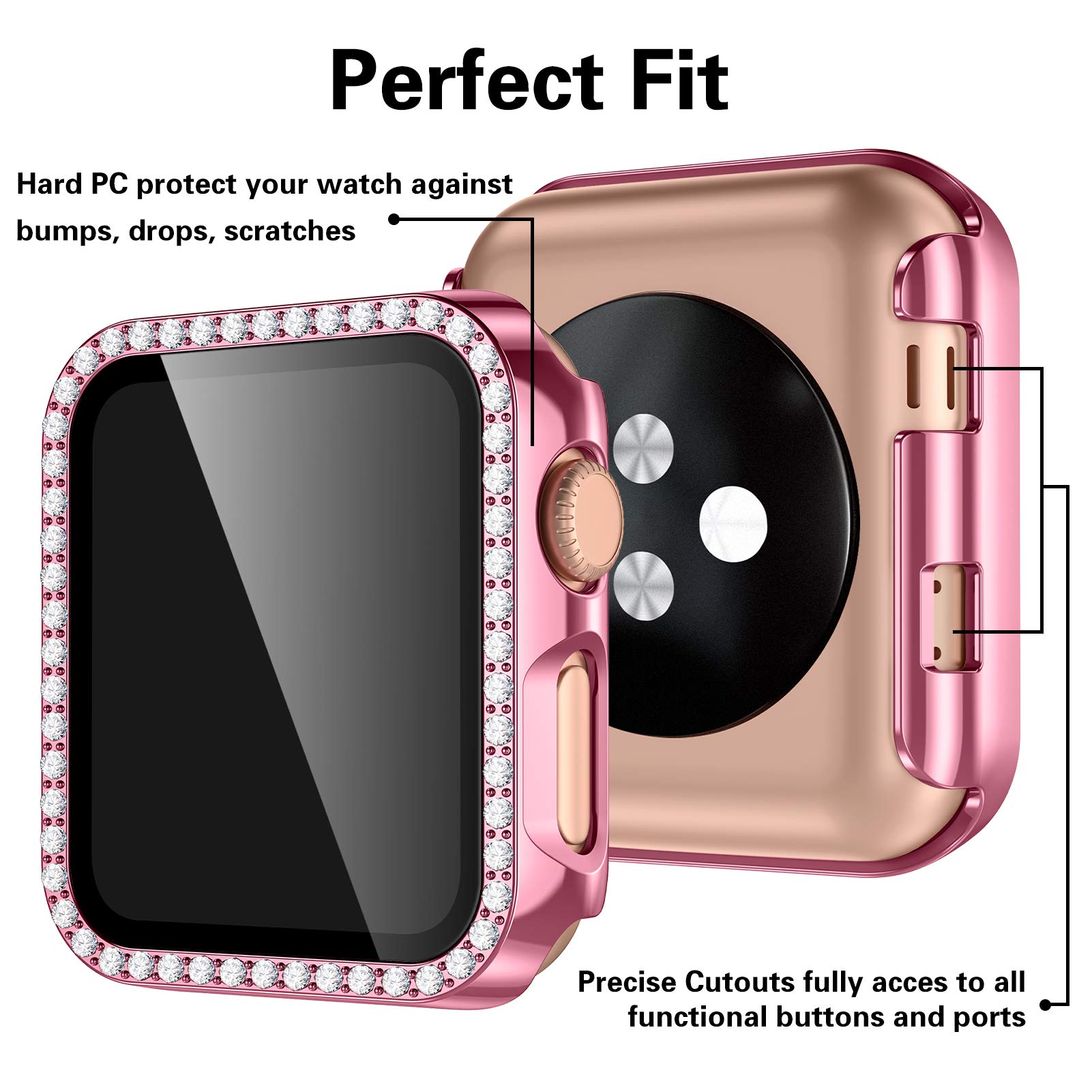 Zaroto Hard Case For Apple Watch 42Mm, Bling Diamonds With Screen Protector For Iwatch Se, Overall Protective Cover Case For Iwa