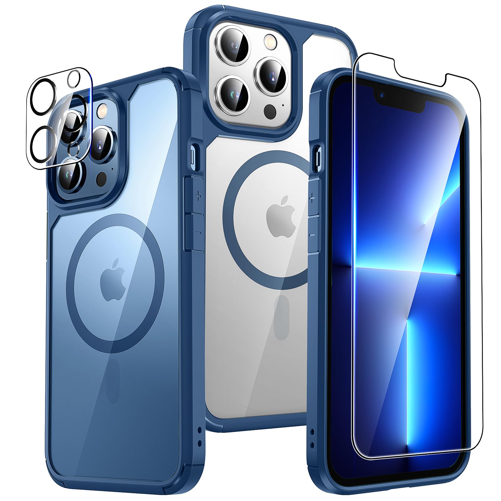 Tauri 5 In 1 Magnetic For Iphone 13 Pro Max Case Blue, [Designed For Magsafe] With 2X Screen Protectors, [Not Yellowing] Shockpr