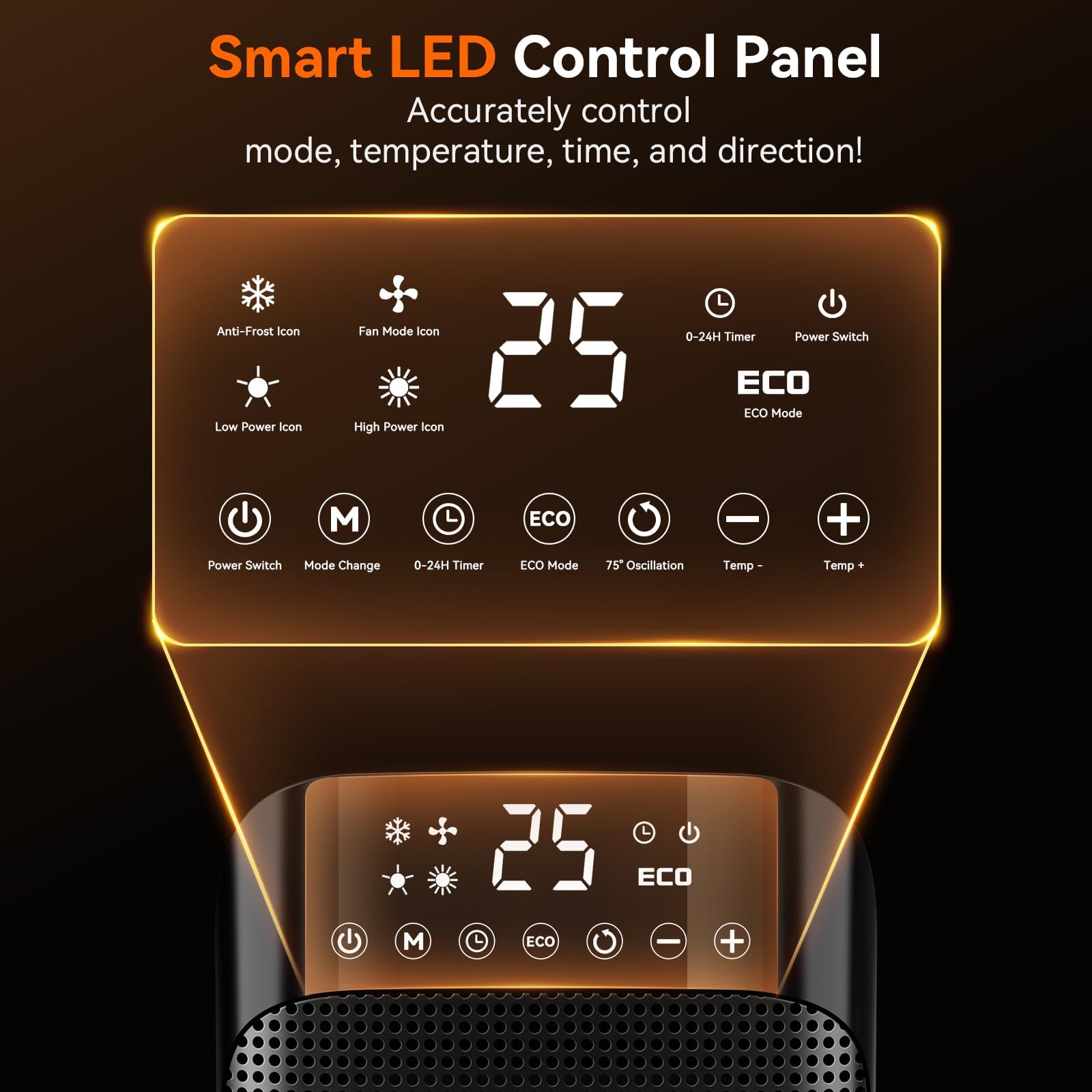 Yashe Space Heaters For Indoor Use, 1500W Portable Heater With Thermostat And Remote, 24H Timer, 75Oscillation, Eco Mode, Digita