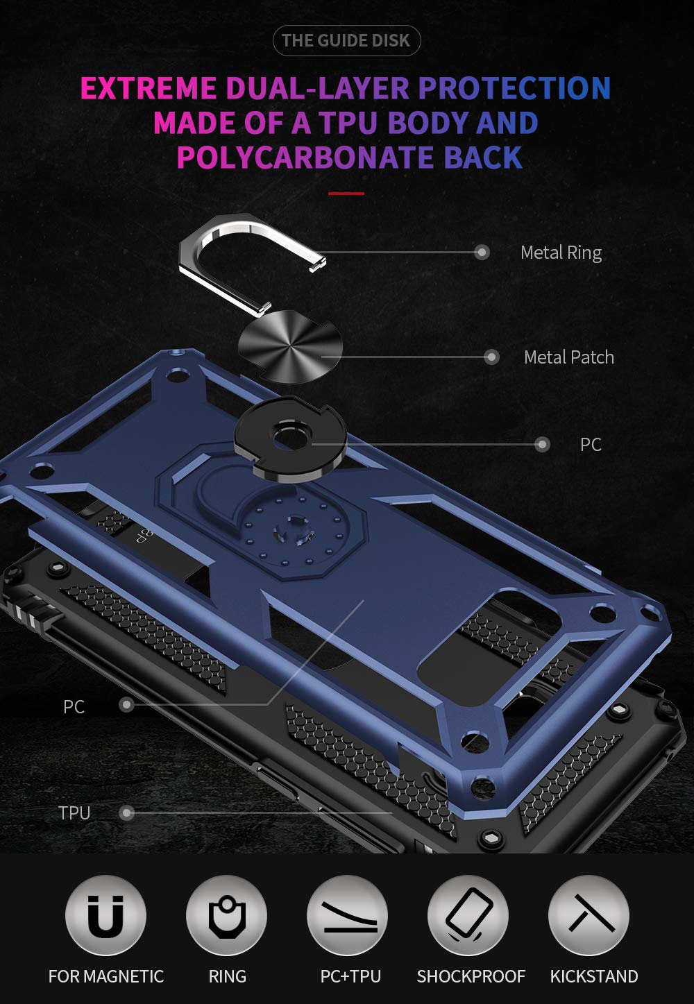 Androgate For Samsung Galaxy S8 Plus Case With Hd Screen Protectors, Military Grade Metal Ring Holder Kickstand 15Ft Drop Tested