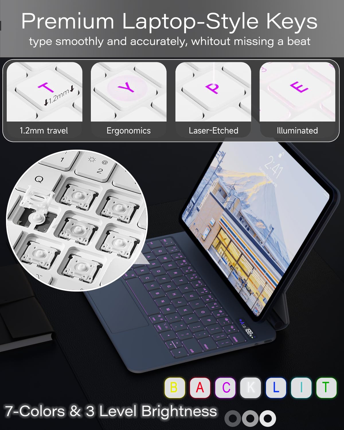 Zenlu Ipad Pro 11 Inch Case With Keyboard White, Magic Keyboard, Multi Touch Trackpad, Floating Cantilever Stand, Smart Backlit