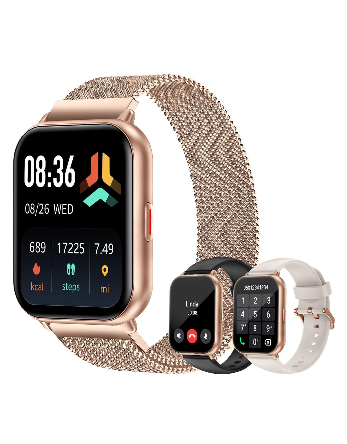 Smart Watches For Women Men (Answer/Make Calls, 3 Bands), 1.85'' Fitness Tracker Watch For Iphone/Android Phones With Heart Rate