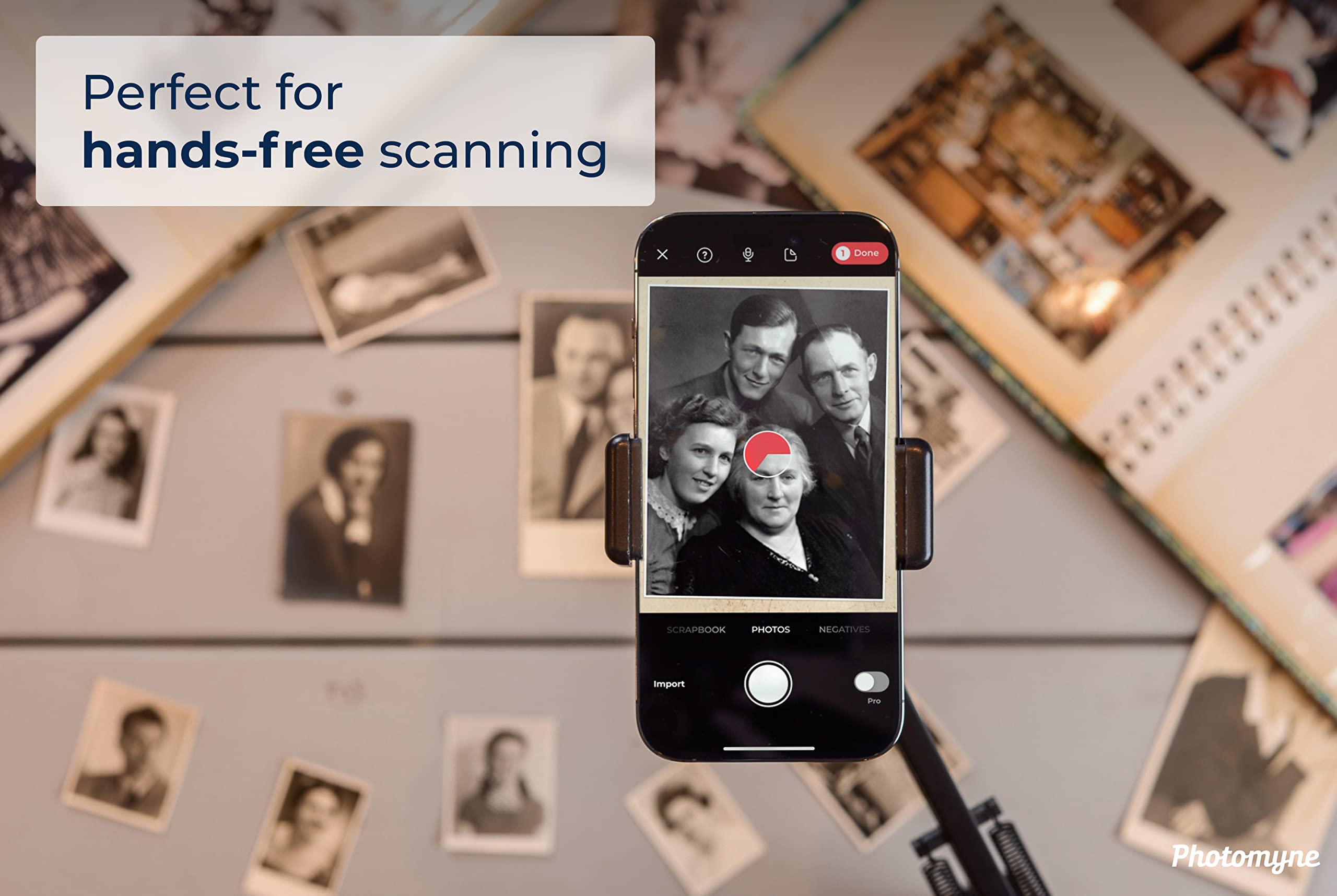 Photomyne Sturdy Flexible Phone Holder For Desk, Table, Office, Kitchen With Clamp For Photo Album Scanning, Iphone Holder For Desk  Black