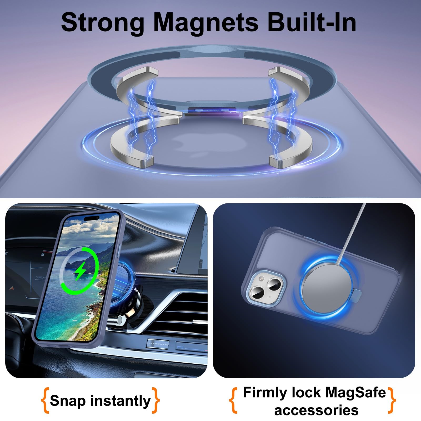 Lufanbis Magnetic For Iphone 15 Plus Case With Ring Stand, [10 Ft Drop Protection] [Velvety Touch] Slim Translucent Matte Back S