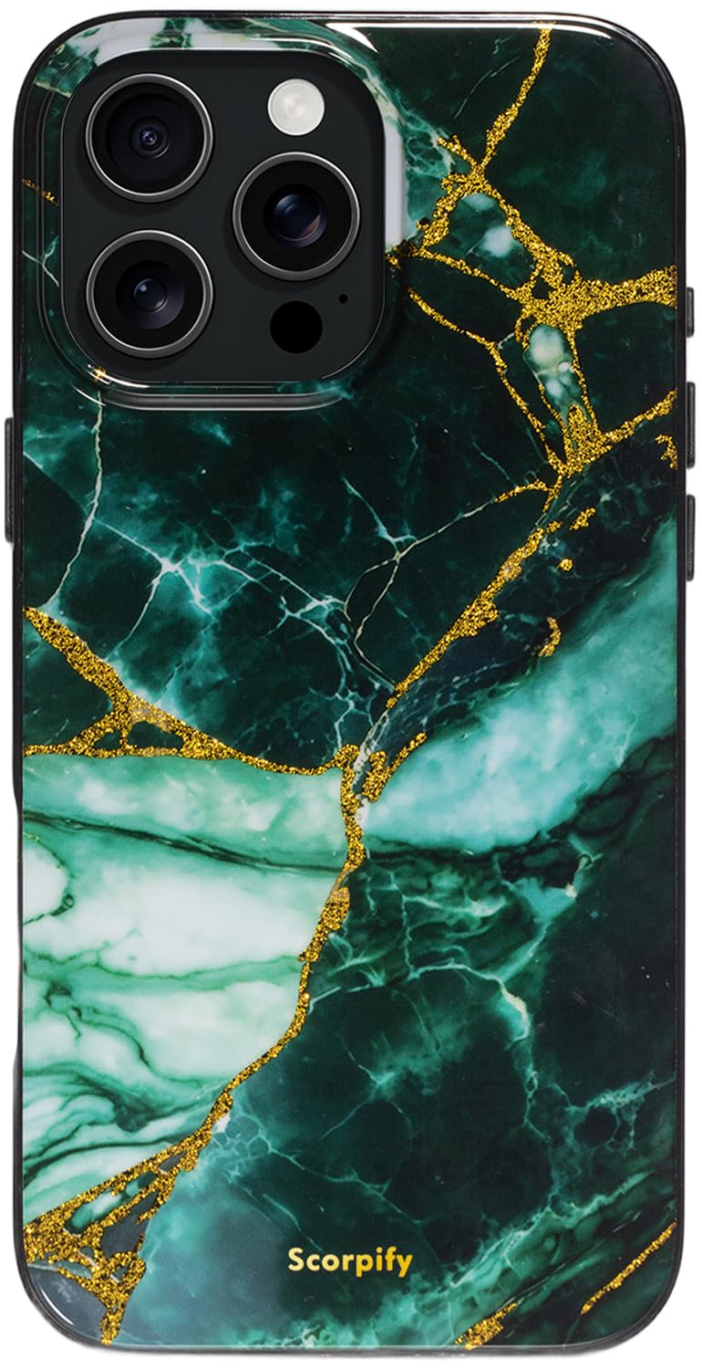 Scorpify For Iphone 16 Pro Case [Compatible With Magsafe] With Emerald Green Marble Design, Cute Magnetic Phone Cover For Women