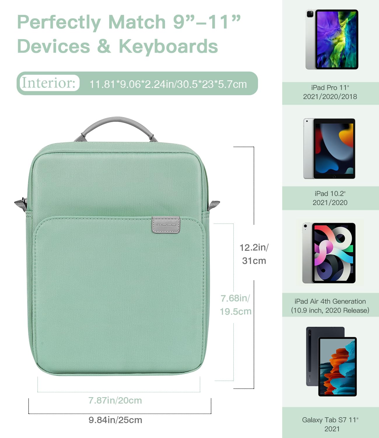 MoKo 9 11 Inch Tablet Sleeve Bag Handle Carrying Case with Shoulder Strap Fits iPad Pro 11 inch,iPad 10th 10.9,iPad 9/8/7th Generation 10.2,iPad Air 5/4th 10.9,iPad 9.7,Tab S8/S9 11', Cyan