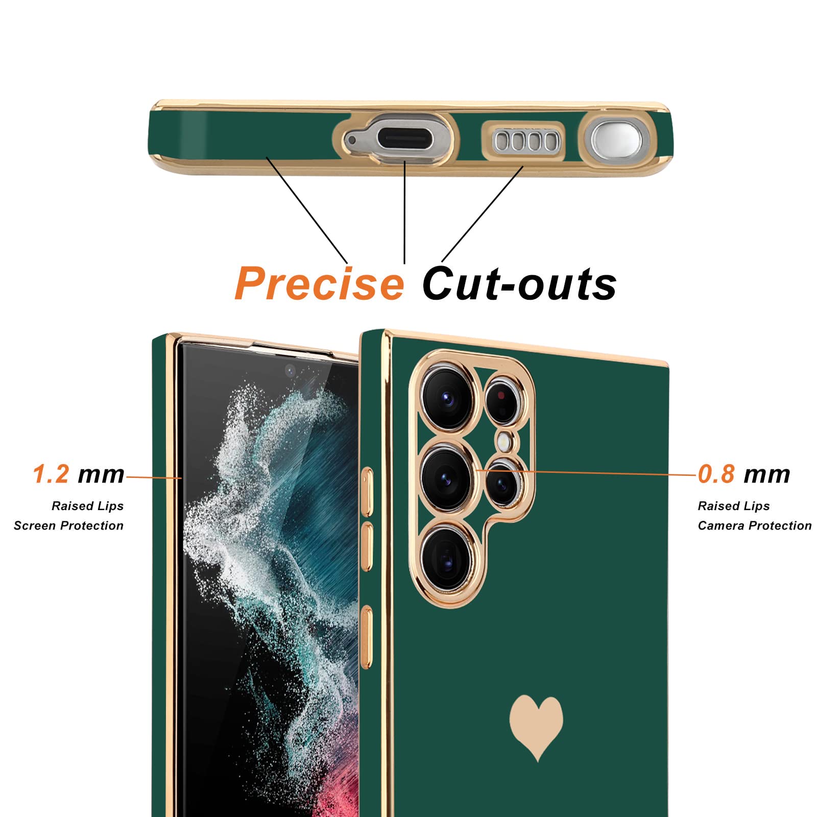 Teageo For Samsung Galaxy S22 Ultra 5G Case For Women Girl Cute Love Heart Luxury Soft Back Cover Raised Full Camera Protection