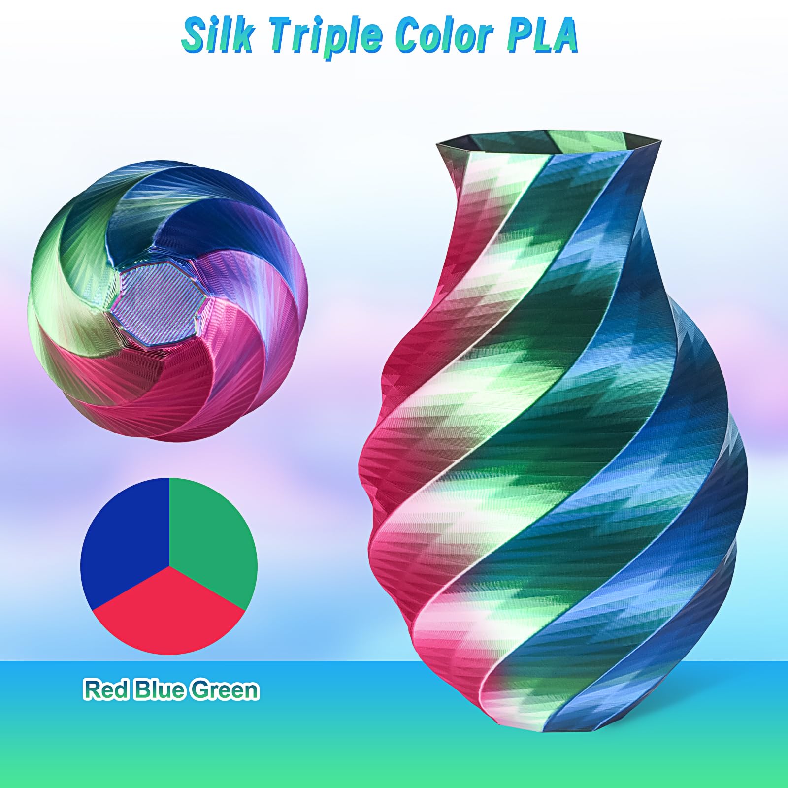 Eryone Silk Tri Color Pla Filament 3D Printer 1.75Mm +/- 0.03Mm, Multicolor Filament Tricolor Pla 250G(0.55Lbs) Cardboard Spool,