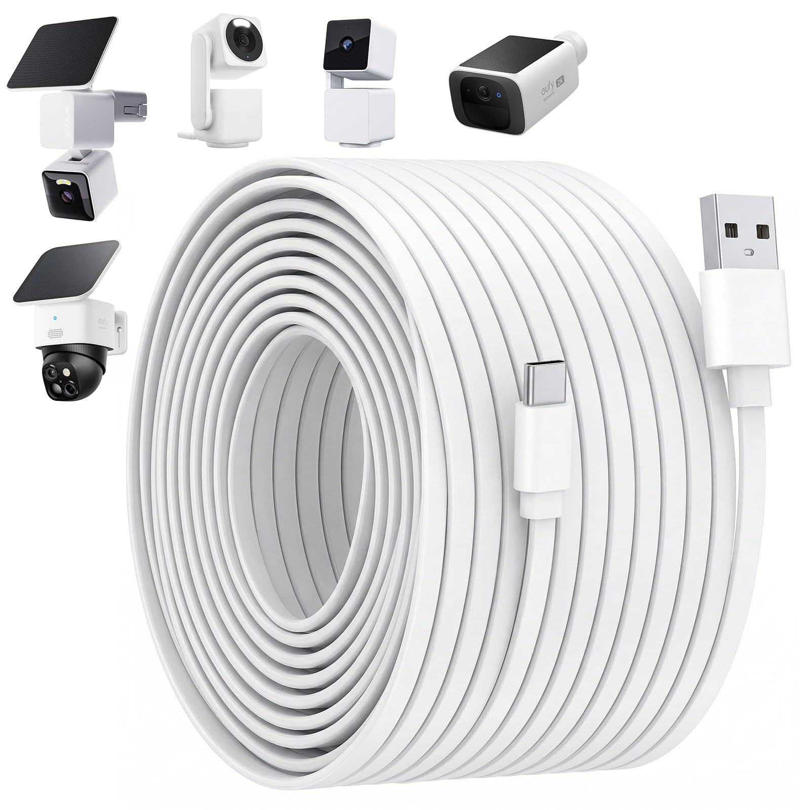 50FT Power Cable for WYZE Cam Pan V3/V4, WYZE Solar/Duo Cam Pan, for eufy SoloCam S340/S220,Type C Extension Charging Cable with