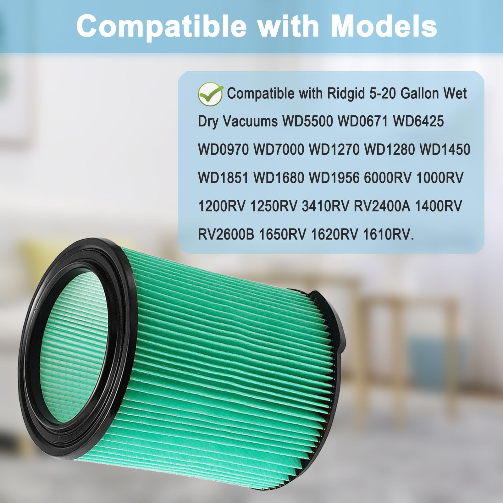 2 Pack Vf6000 Filter For Ridgid 5 20 Gallon Wet Dry Vacuums Wd5500 Wd0671 Wd6425 Wd7000 Wd1280 Wd1851 Wd1680 Wd1956 Rv2400A 1400