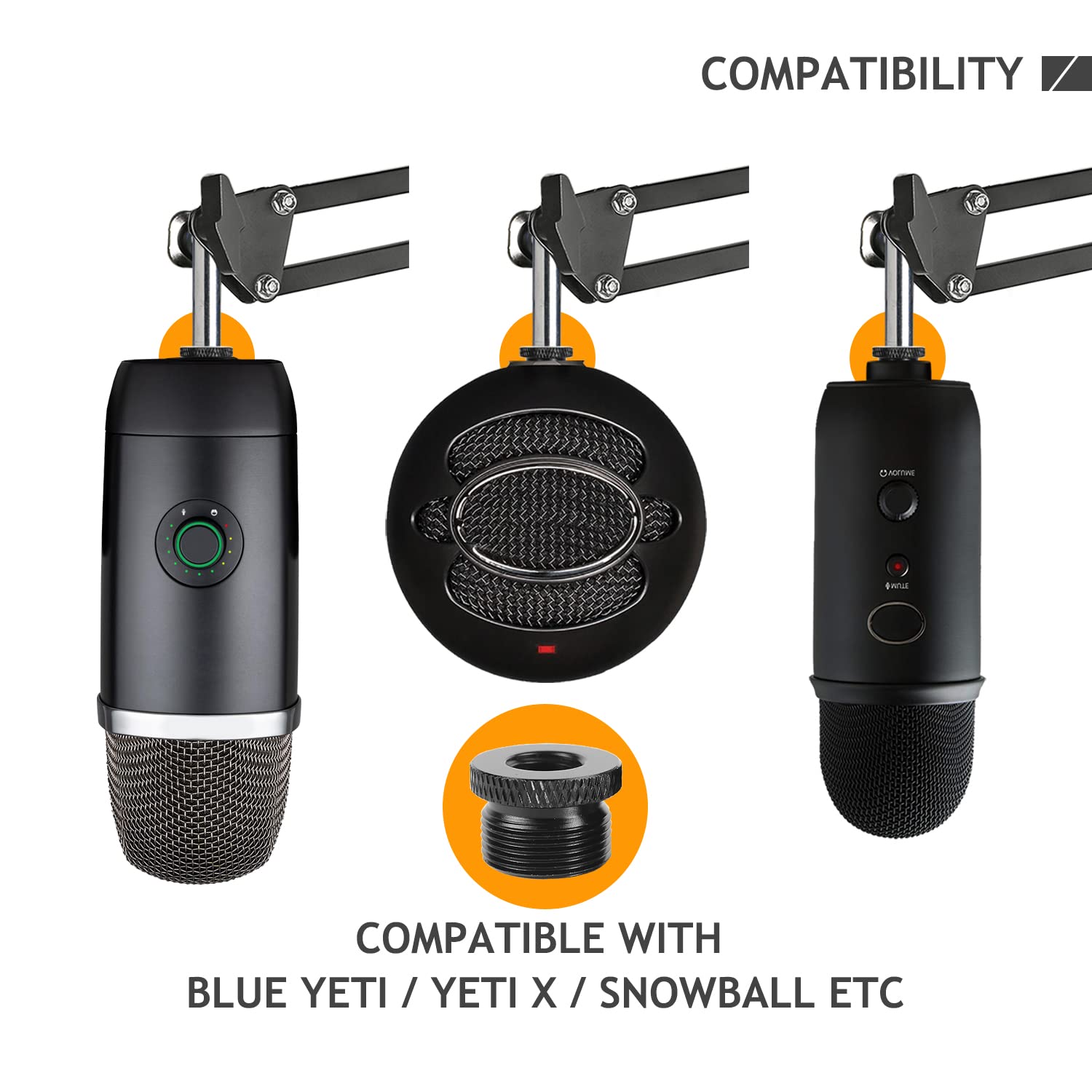 2 Pack Screw Thread Adapter, 5/8'' Male To 3/8'' Female Mic Screw For Blue Yeti/Blue Snowball/Blue Yeti X Microphone Stand Mount