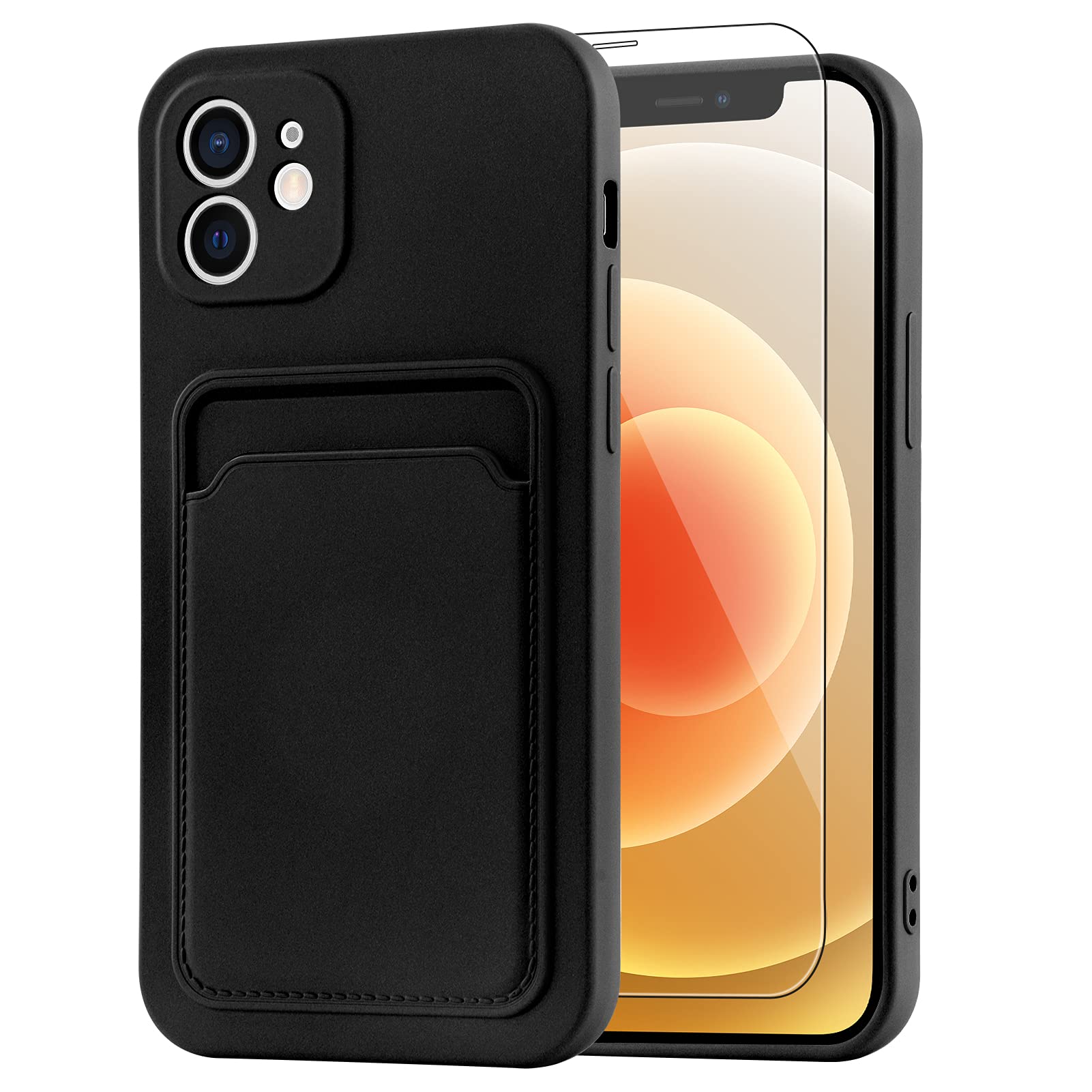 Mzelq Wallet Case For Iphone 12 (6.1 Inch), Card Holder Camera Protection Cover + Screen Protector, Soft Slim Card Slot Case Com