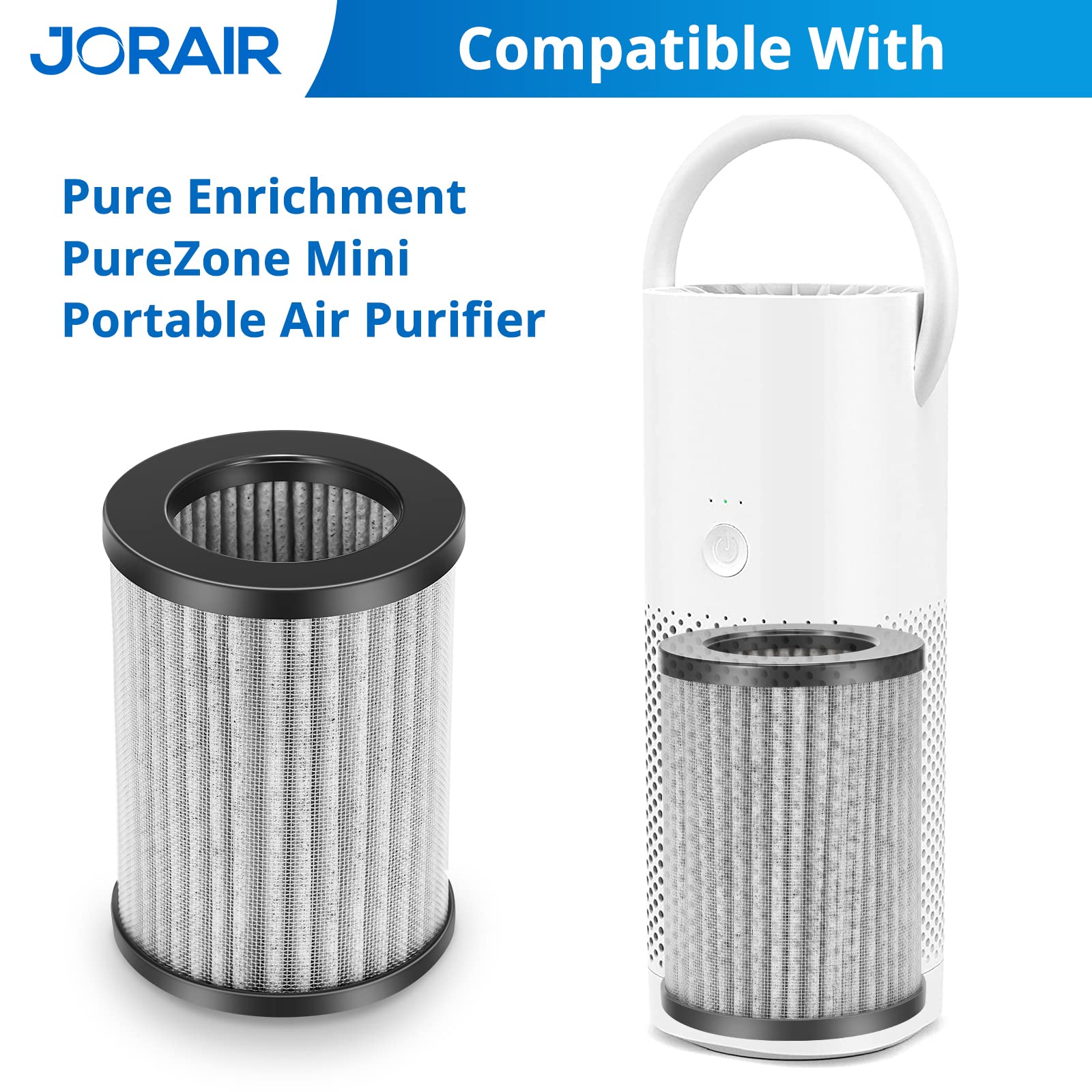 JORAIR 4 Pack Mini Portable Air Purifier Filters - True HEPA & Activated Carbon, 2.4" x 2.4" x 3.3"