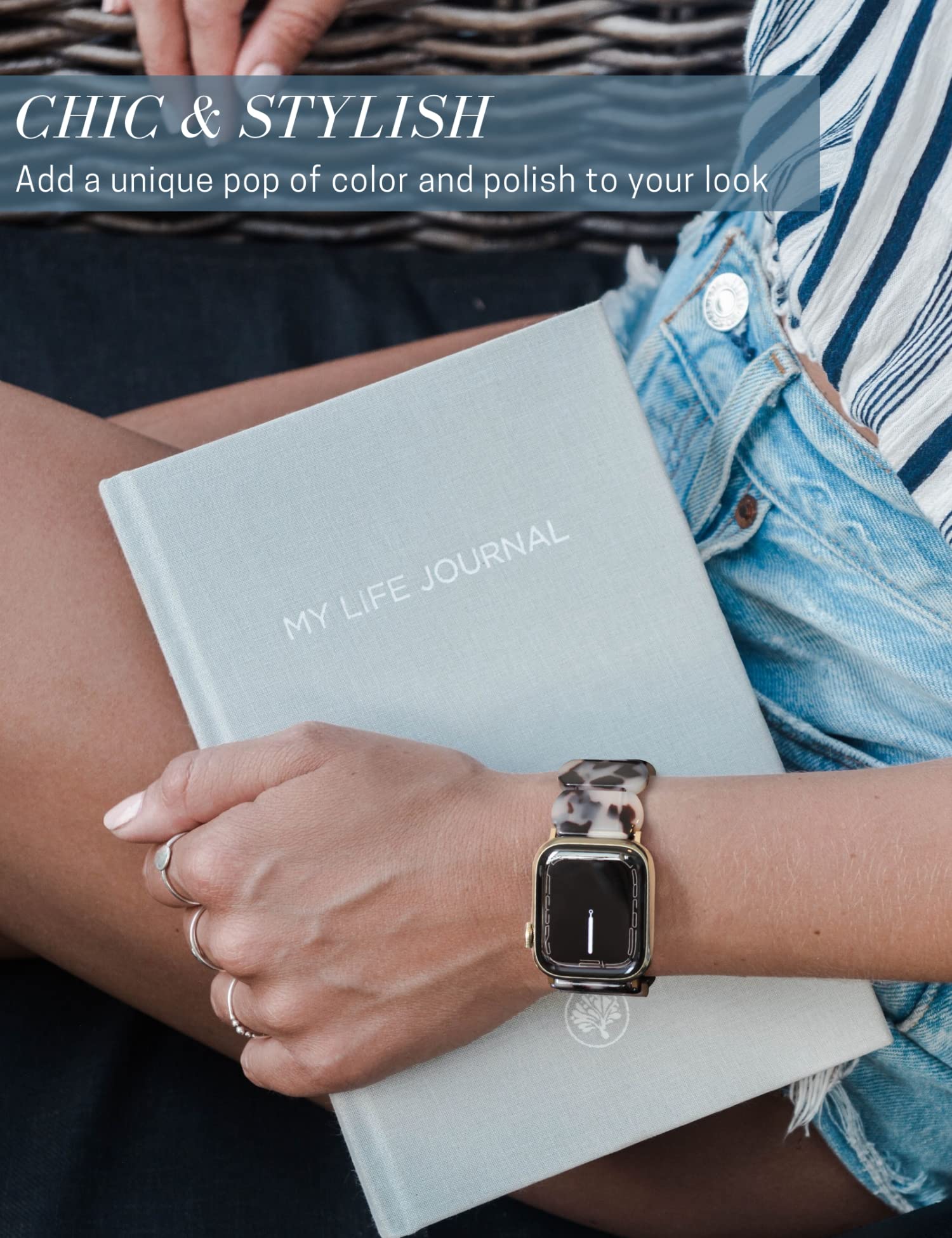 Heesch Resin Tortoise Watch Band Compatible With Apple Watch Strap For Women Stretchy Fashion Link Bracelet Wristband For Iwatch