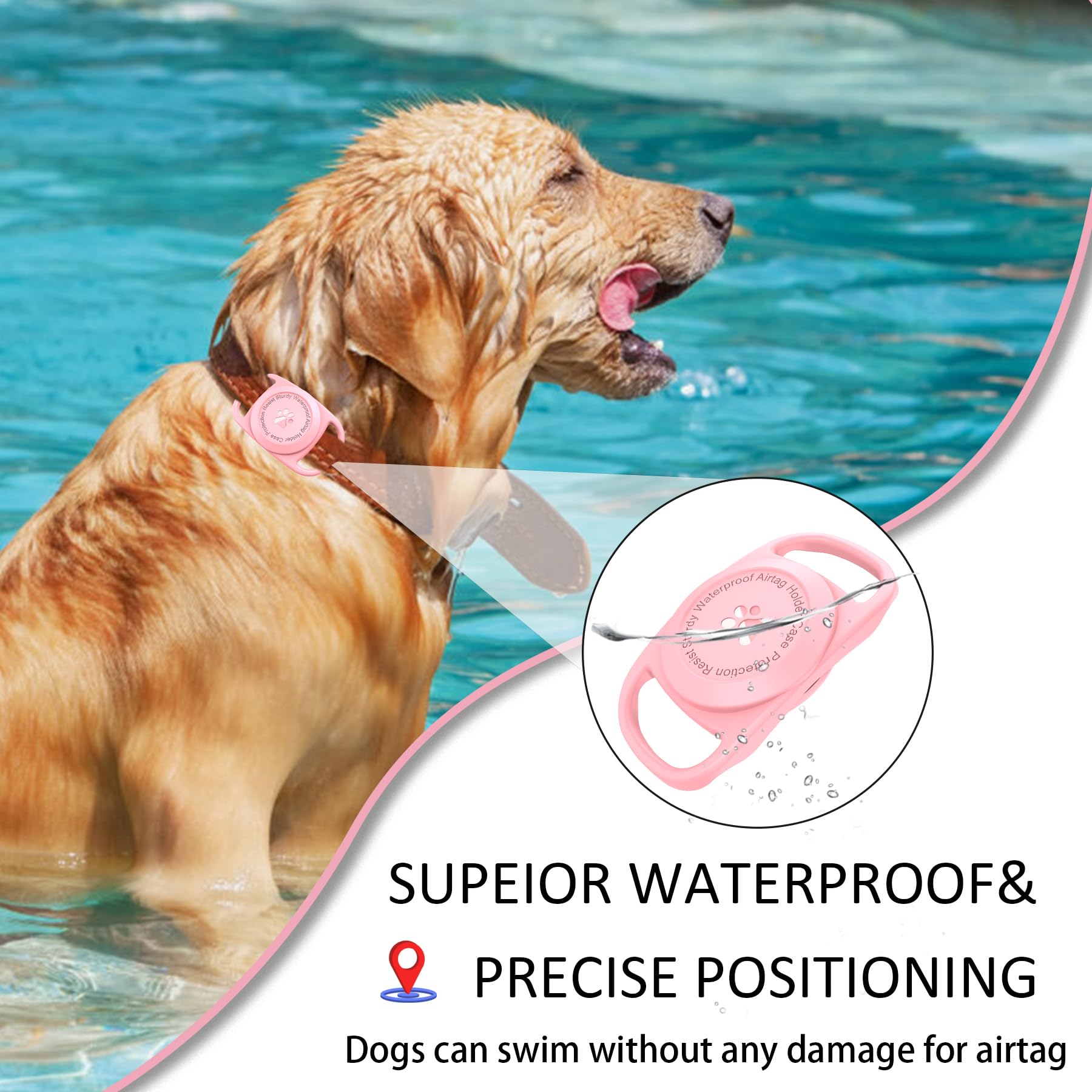 Airtag Dog Collar Holder, [1 Pack] Waterproof Protective Case For Apple Airtag, Durable & Lightweight With Full Body Protection, Soft Silicone, Pink