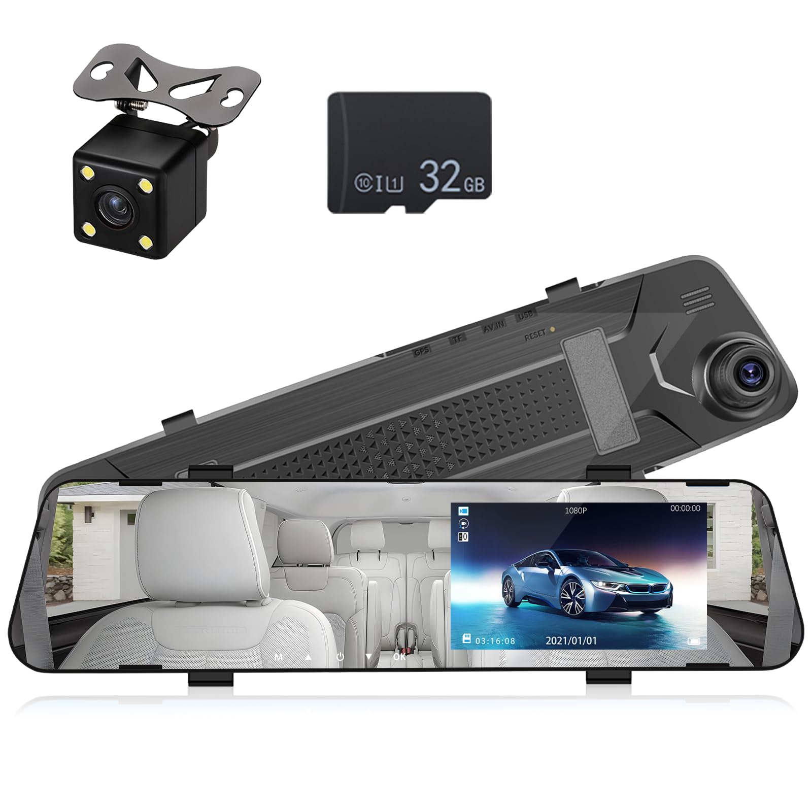 Mirror Dash Cam For Cars,4.5' Rear View Mirror 1080P Front And Rear View Dual Cameras,Super Night Vision,Parking Assistance,G Sensor,24H Parking Monitor, Waterproof Backup Camera Free 32Gb Card