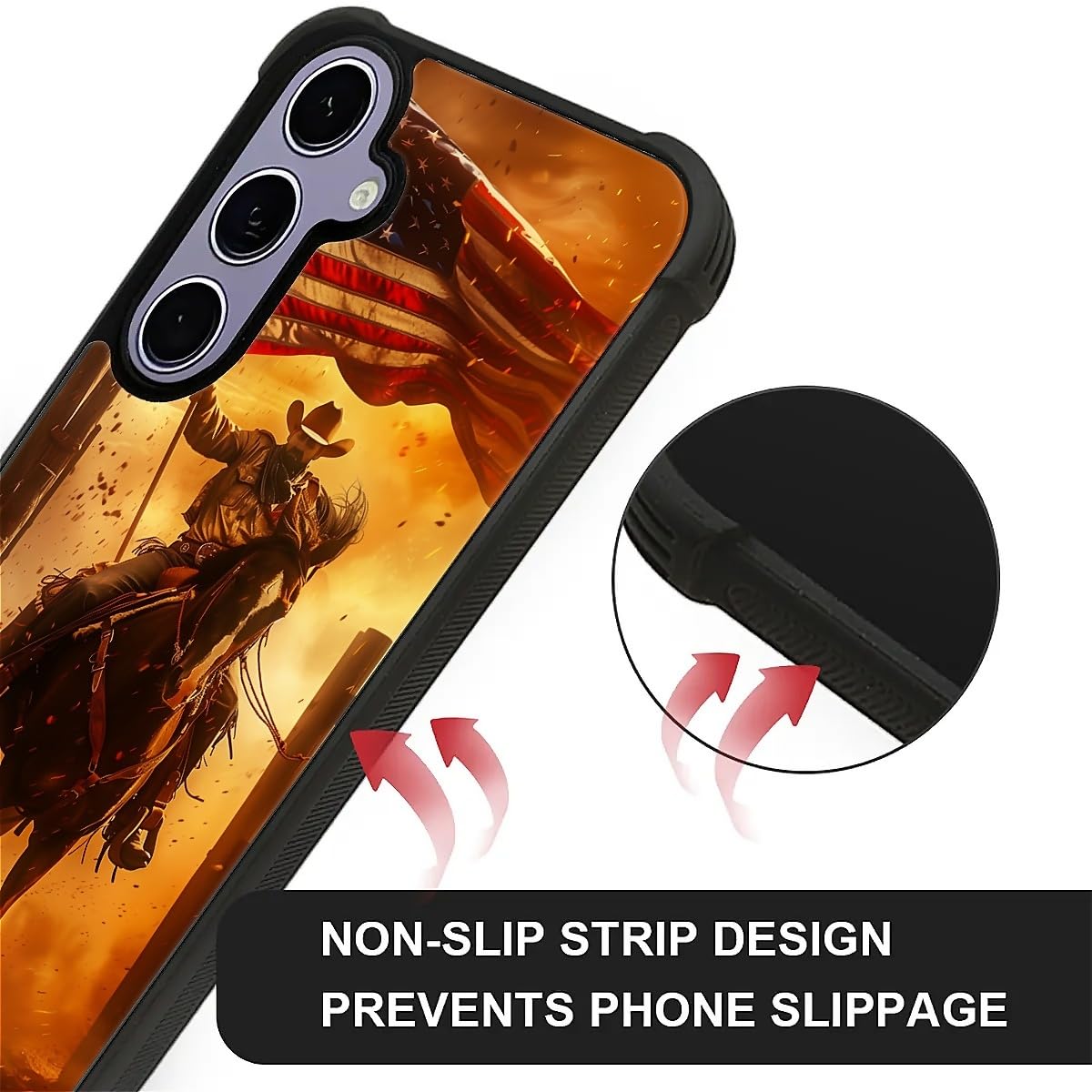 Carloca Compatible With Samsung Galaxy S24 Case, Horse American Flag Cowboy Pattern For Girl Ultra Protection Shockproof Soft Si