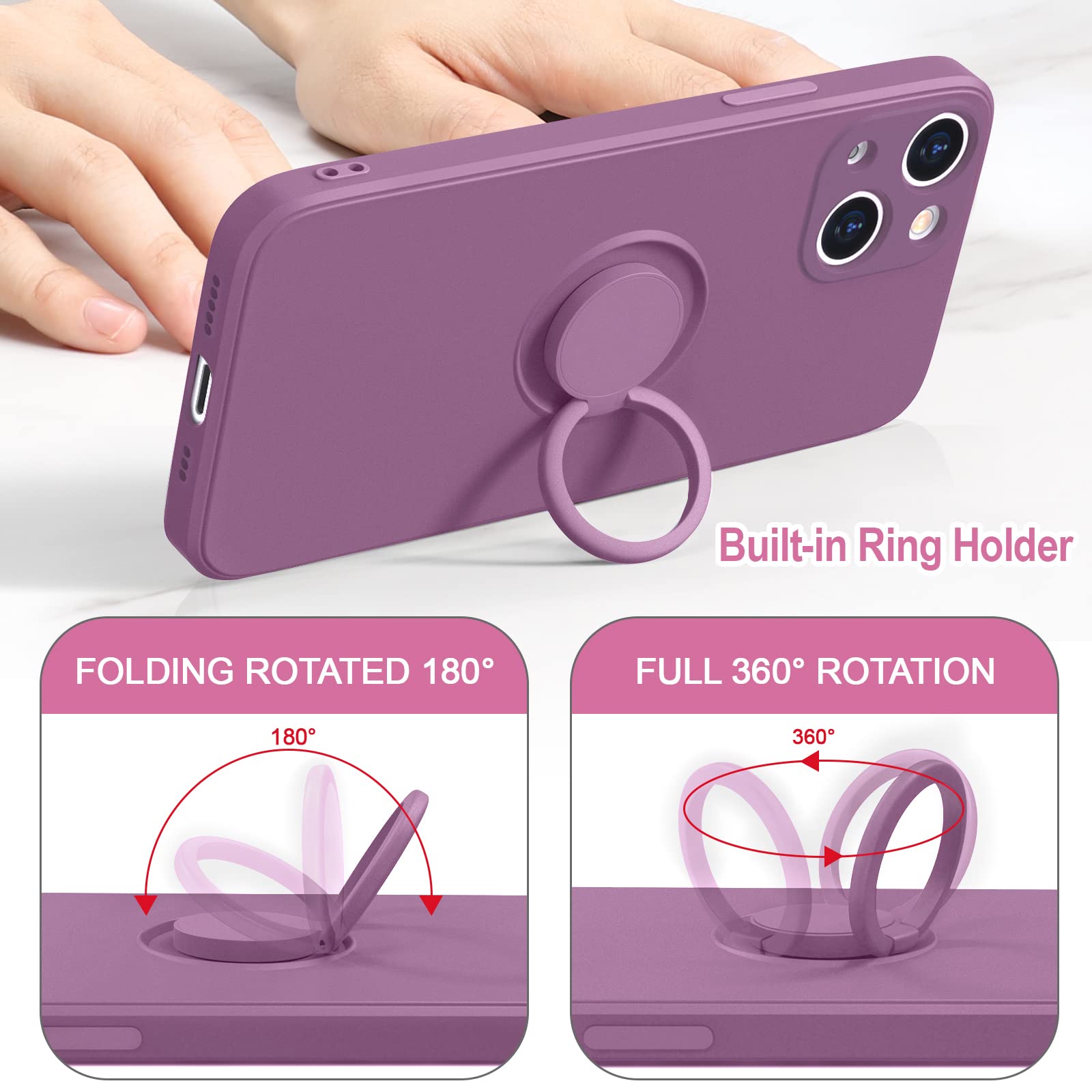 Hython For Iphone 13 Case With Ring Stand [360Rotatable Ring Holder Magnetic Kickstand] [Support Car Mount] Slim Soft Rubber Sho