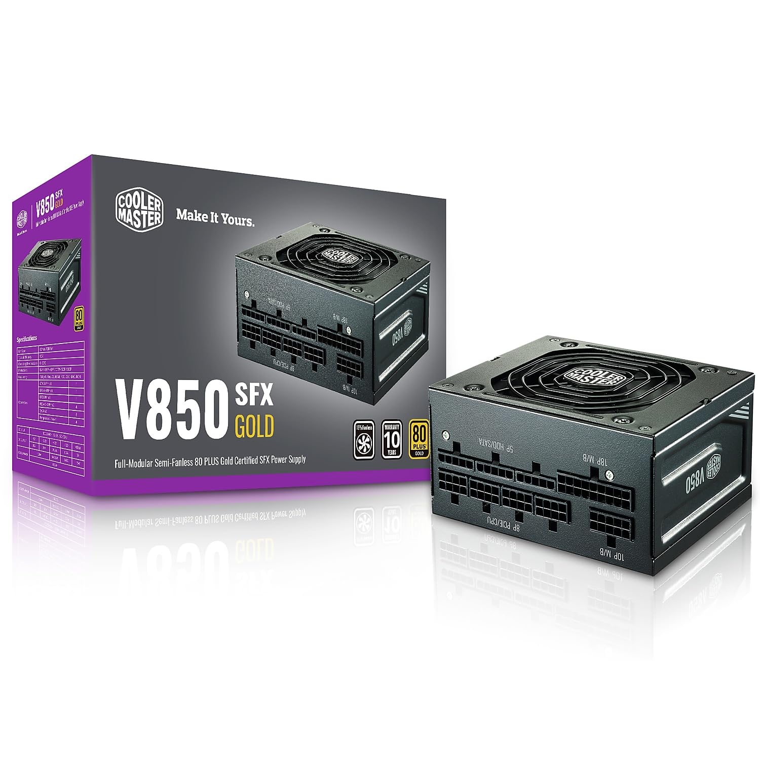 Cooler Master V850 Sfx Gold Full Modular, 850W, 80+ Gold Efficiency, Atx Bracket Included, Quiet Fdb Fan, Sfx Form Factor, 10 Ye