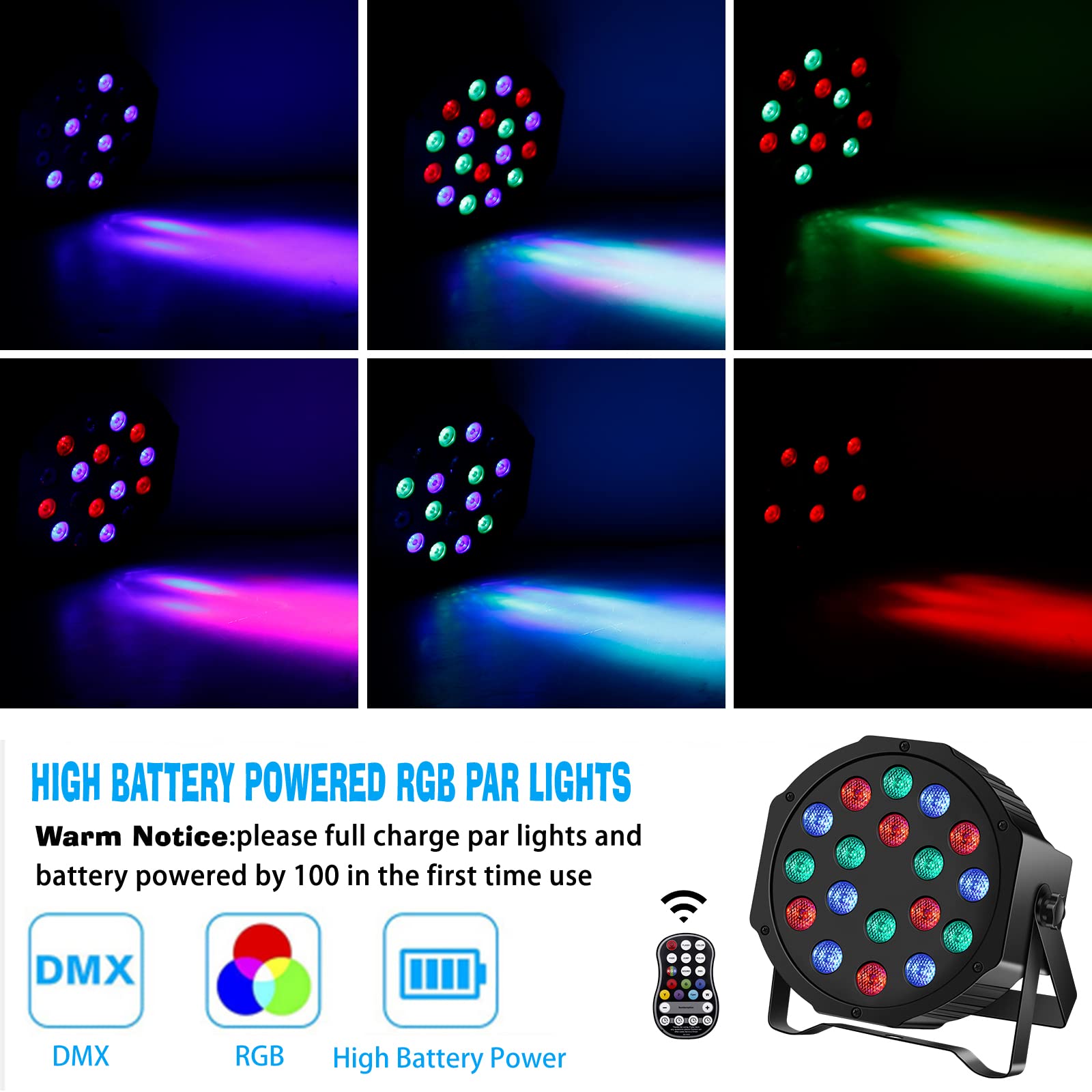 Uking Rechargeable Par Lights Wireless 18 Rgb Stage Lighting Battery Powered Uplights Dmx Control Uplighting For Wedding Dj Dis