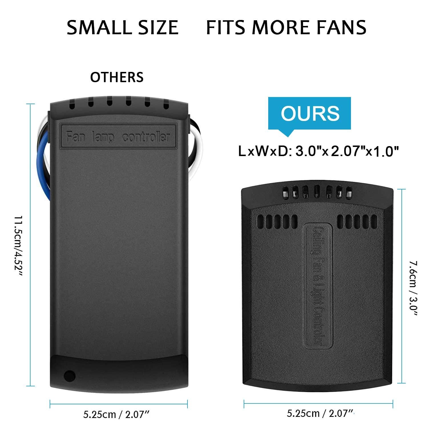 2 Pack Small Size Universal Ceiling Fan Remote Control Kits, 3 In 1 Fan Speed, Light And Timing Wireless Control Receiver For Ce