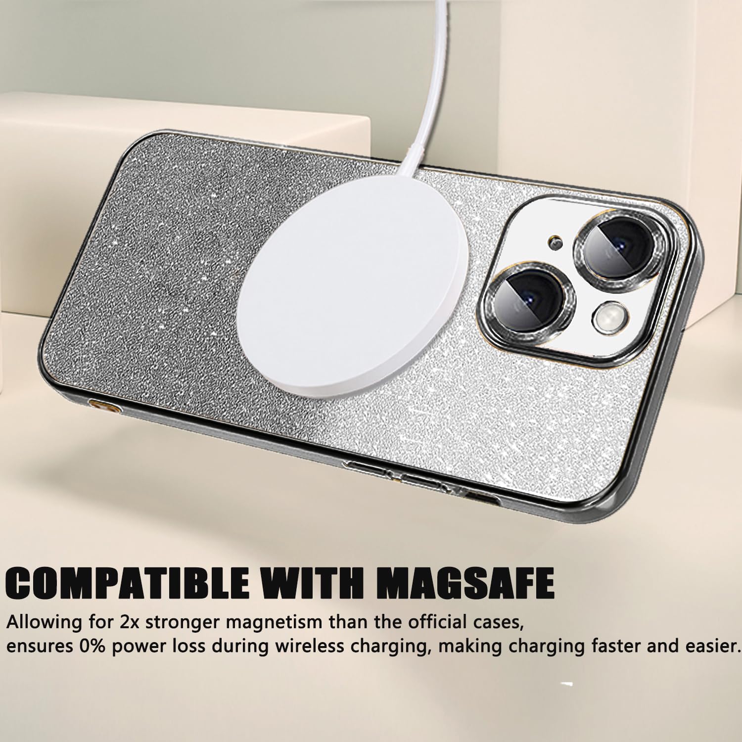 Misscase For Iphone 14 Magnetic Glitter Case Compatible With Magsafe,Full Protection Slim Shockproof Anti Scratch Case With Came