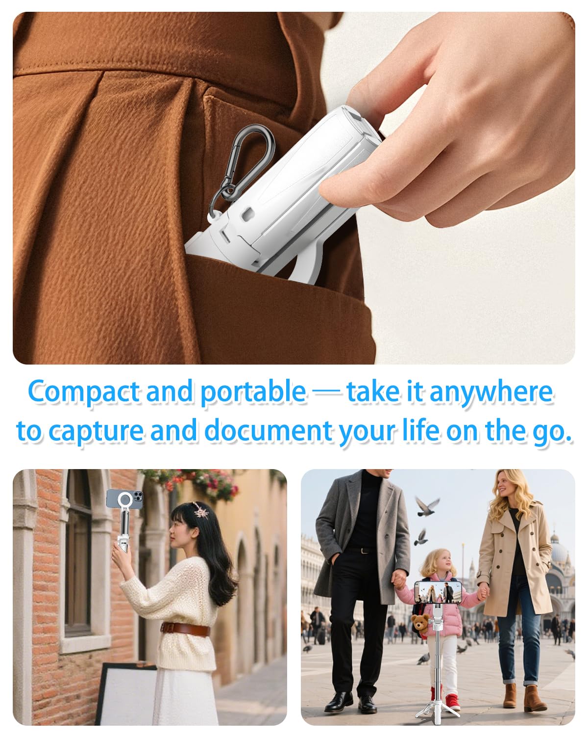 Cloudvalley Magnetic 4-In-1 Multifunctional Selfie Stick Tripod, Mini Portable Pocket Phone Stand With Detachable Remote, Compat